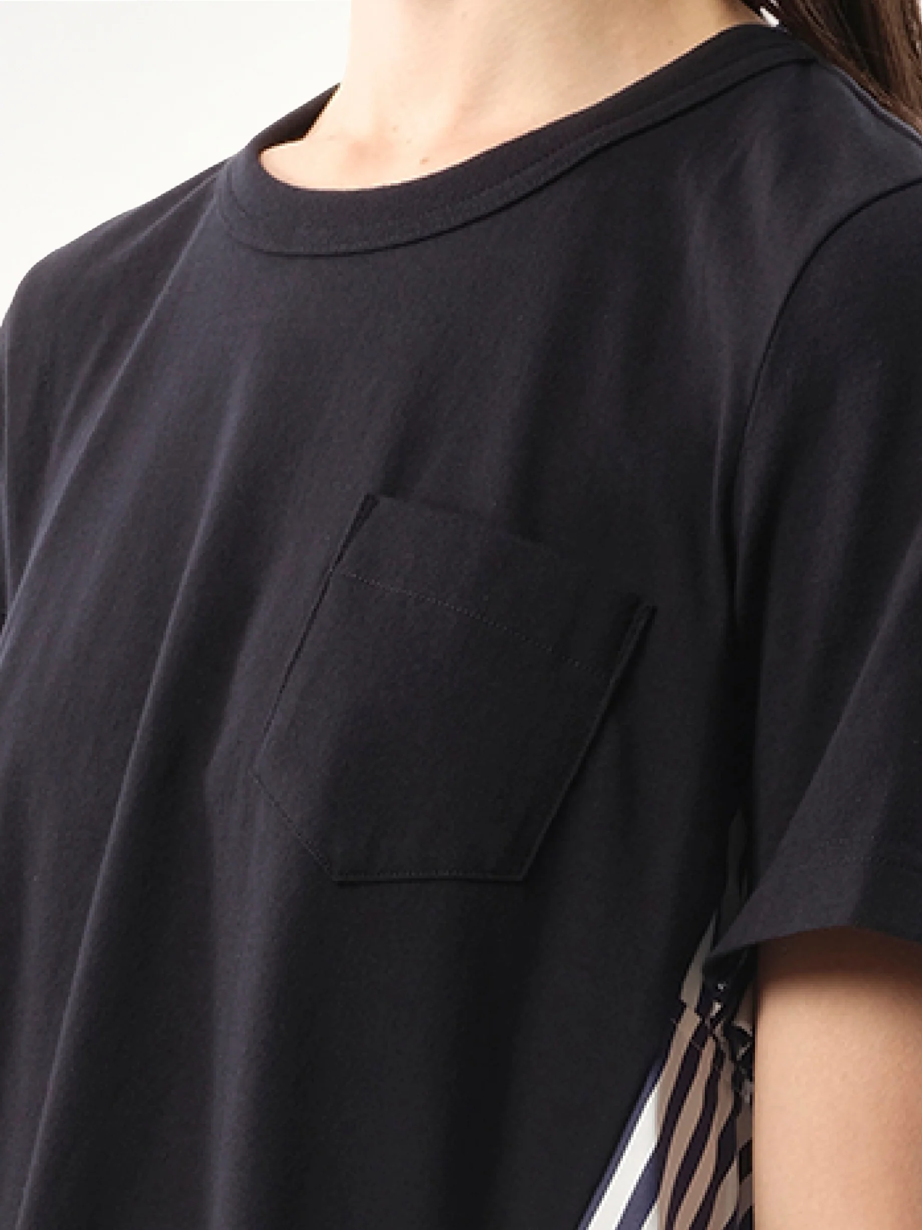 Cotton Poplin x Cotton Jersey T-Shirt in Navy/Navy Stripe - Image 3