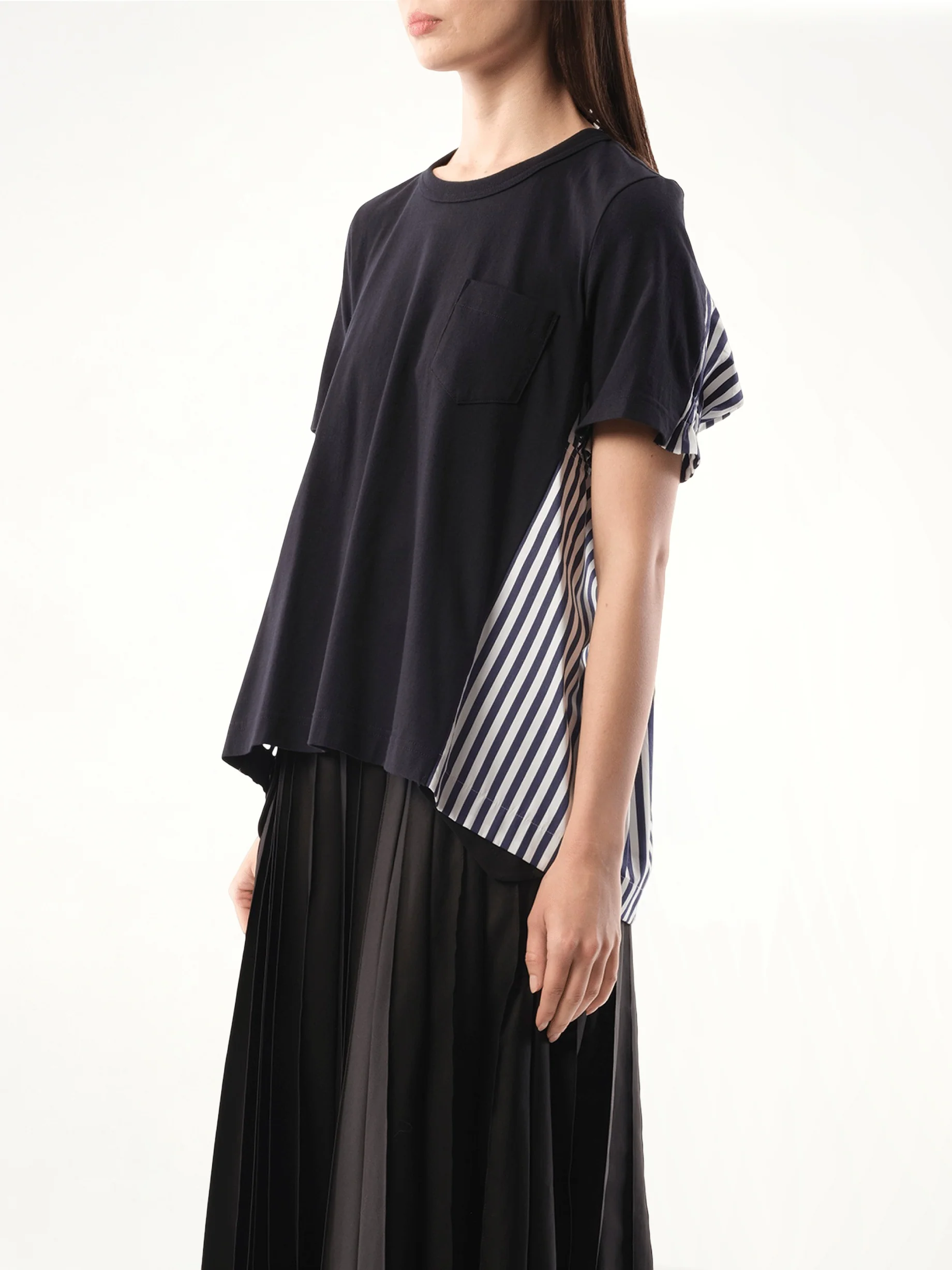 Cotton Poplin x Cotton Jersey T-Shirt in Navy/Navy Stripe - Image 5
