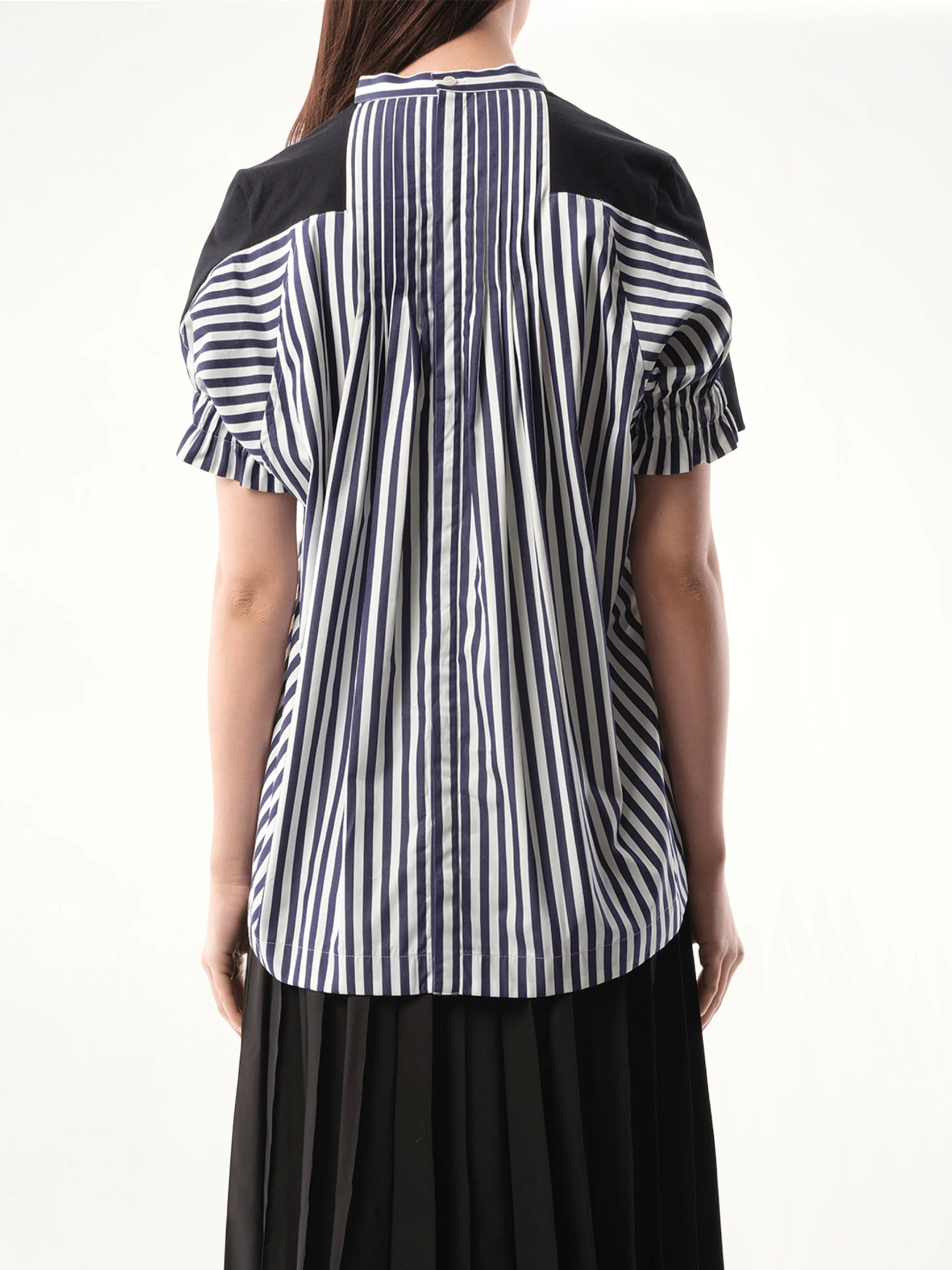 Cotton Poplin x Cotton Jersey T-Shirt in Navy/Navy Stripe - Image 6