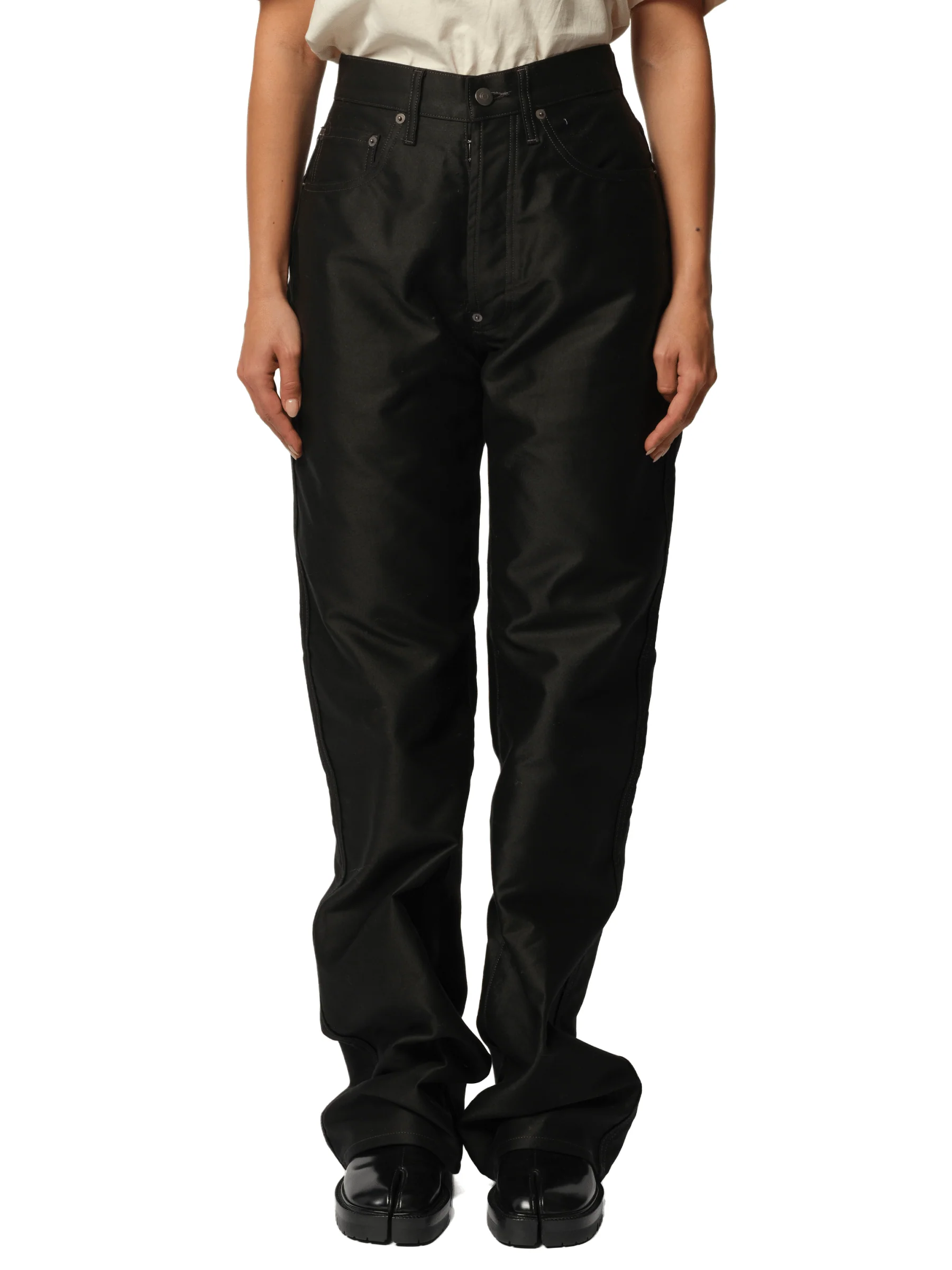 Cotton Satin 5 Pocket Pants in Black