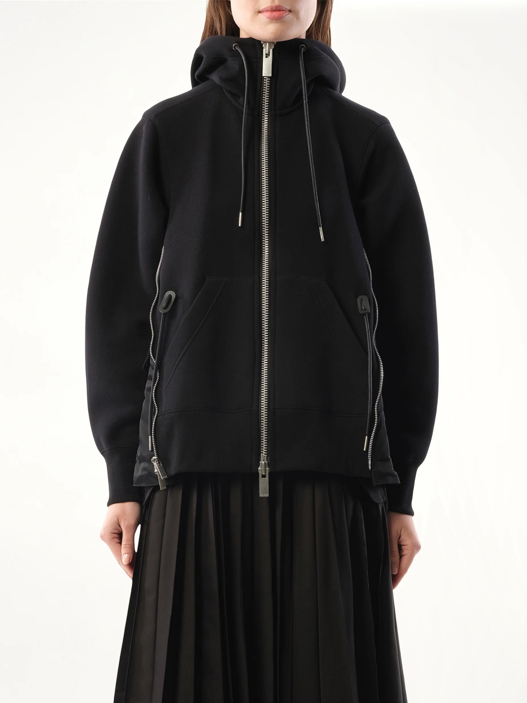 Sponge Sweat Nylon Twill Hoodie in Black