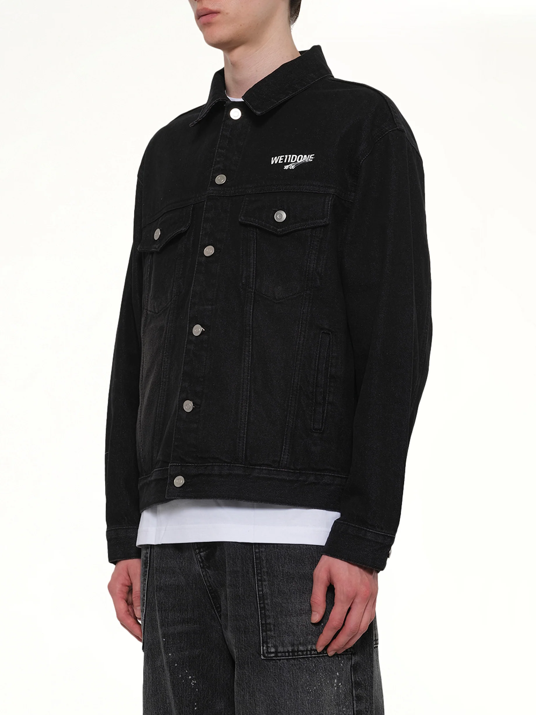 1506 Logo Loose-Fit Denim Trucker Jacket in Black - Image 3