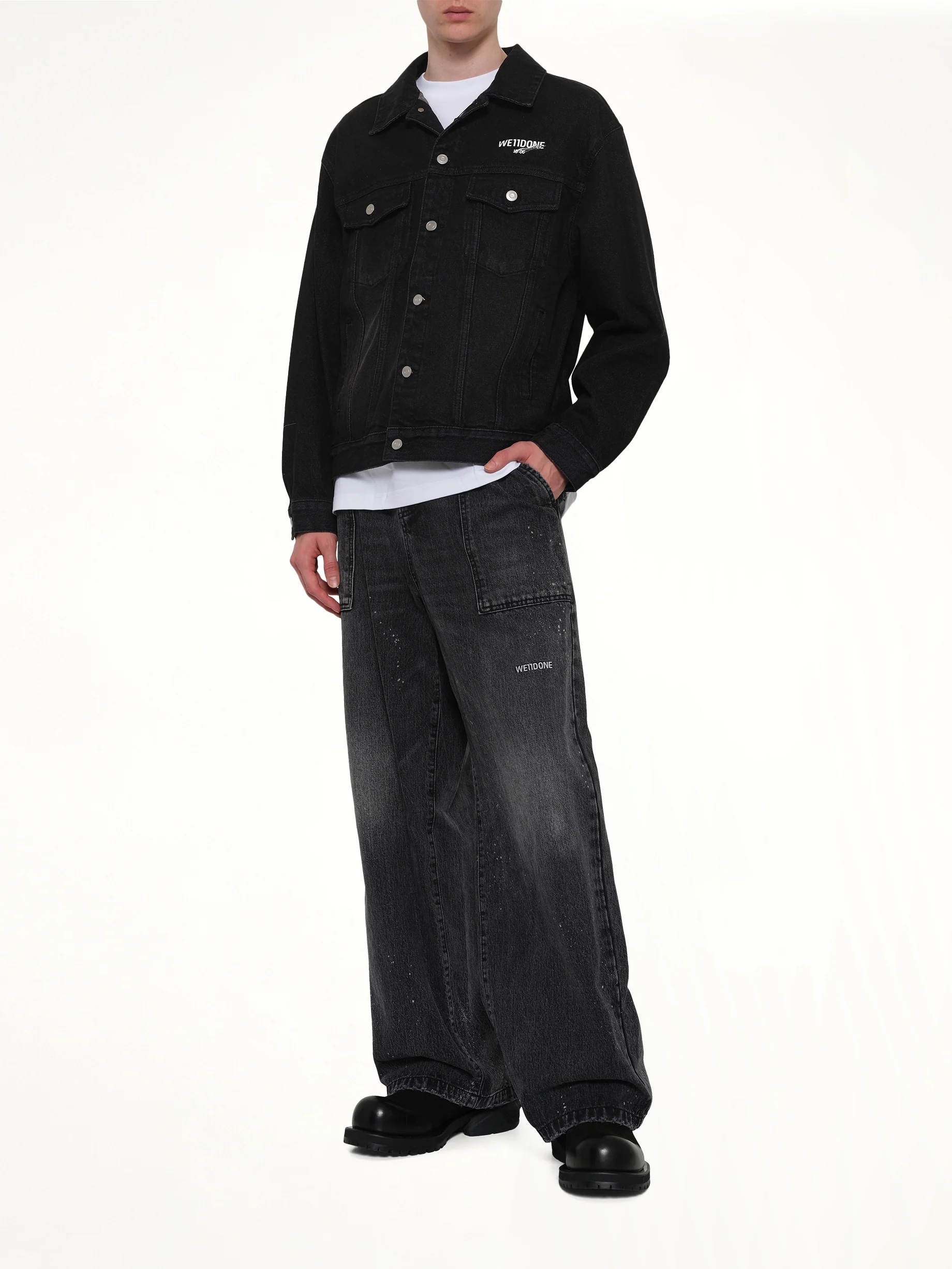 1506 Logo Loose-Fit Denim Trucker Jacket in Black - Image 4