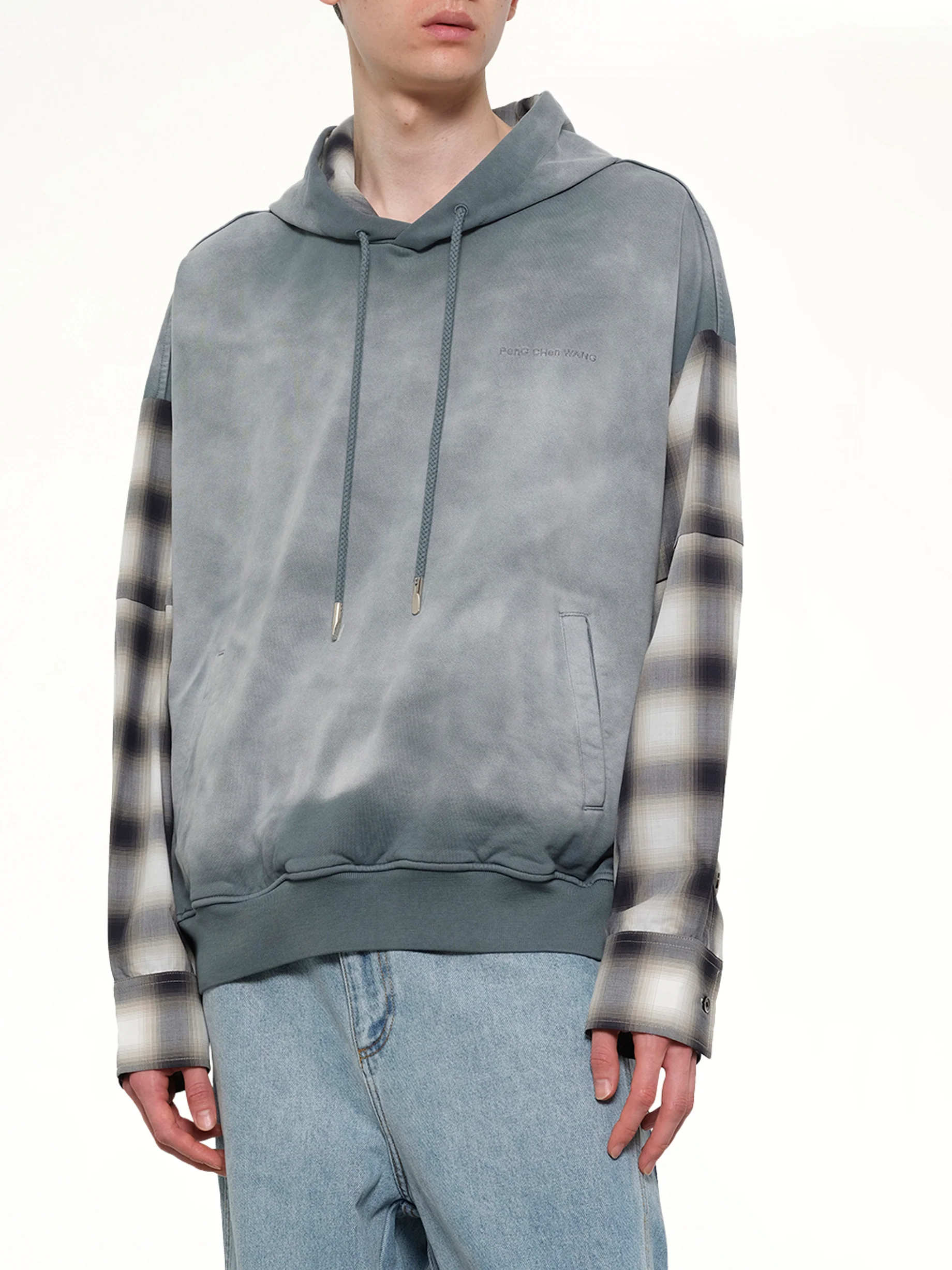 2 in 1 Check Hoodie in Grey - Image 6
