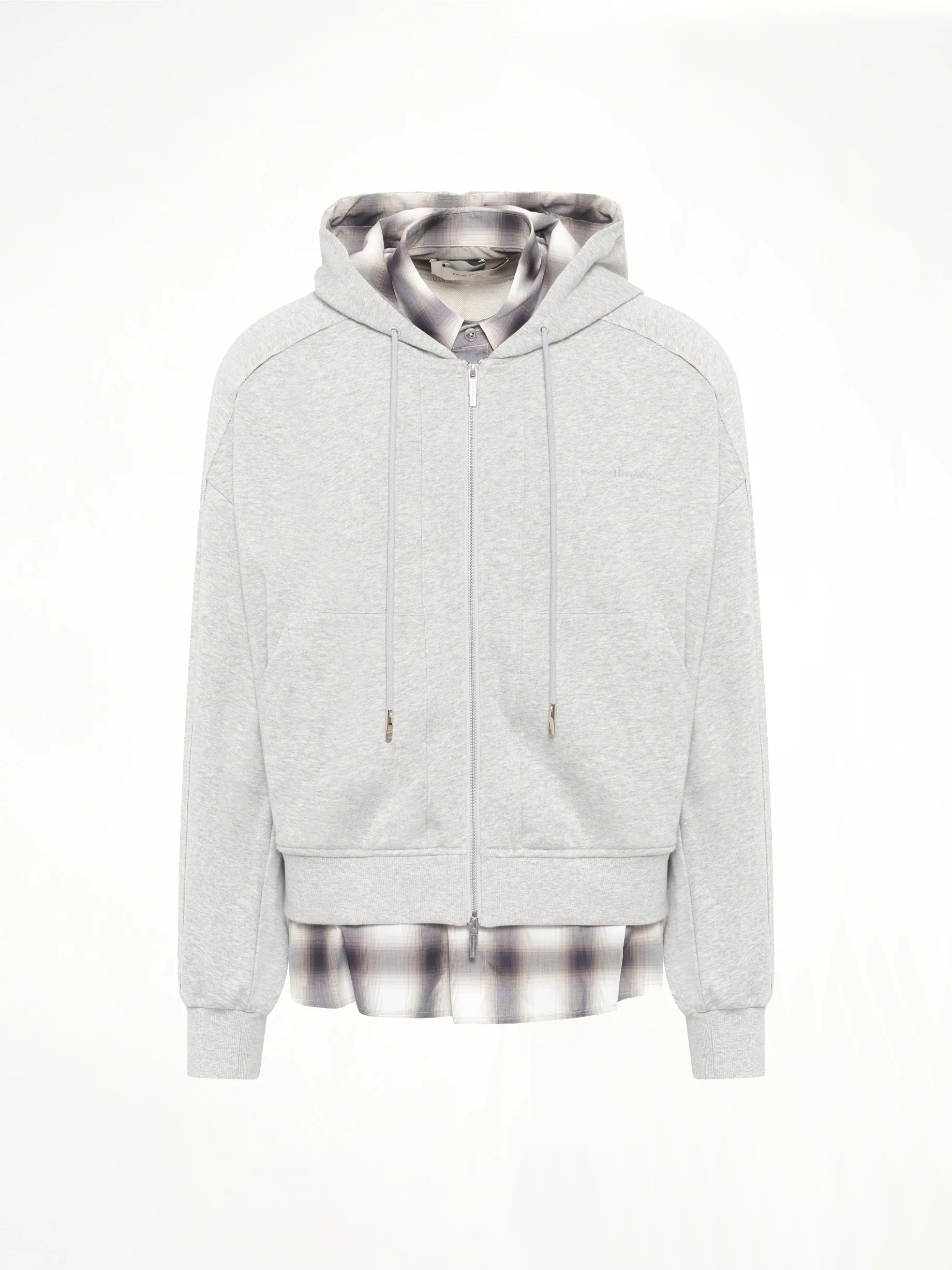 2 in 1 Zip Hoodie with Check in Grey - Image 2