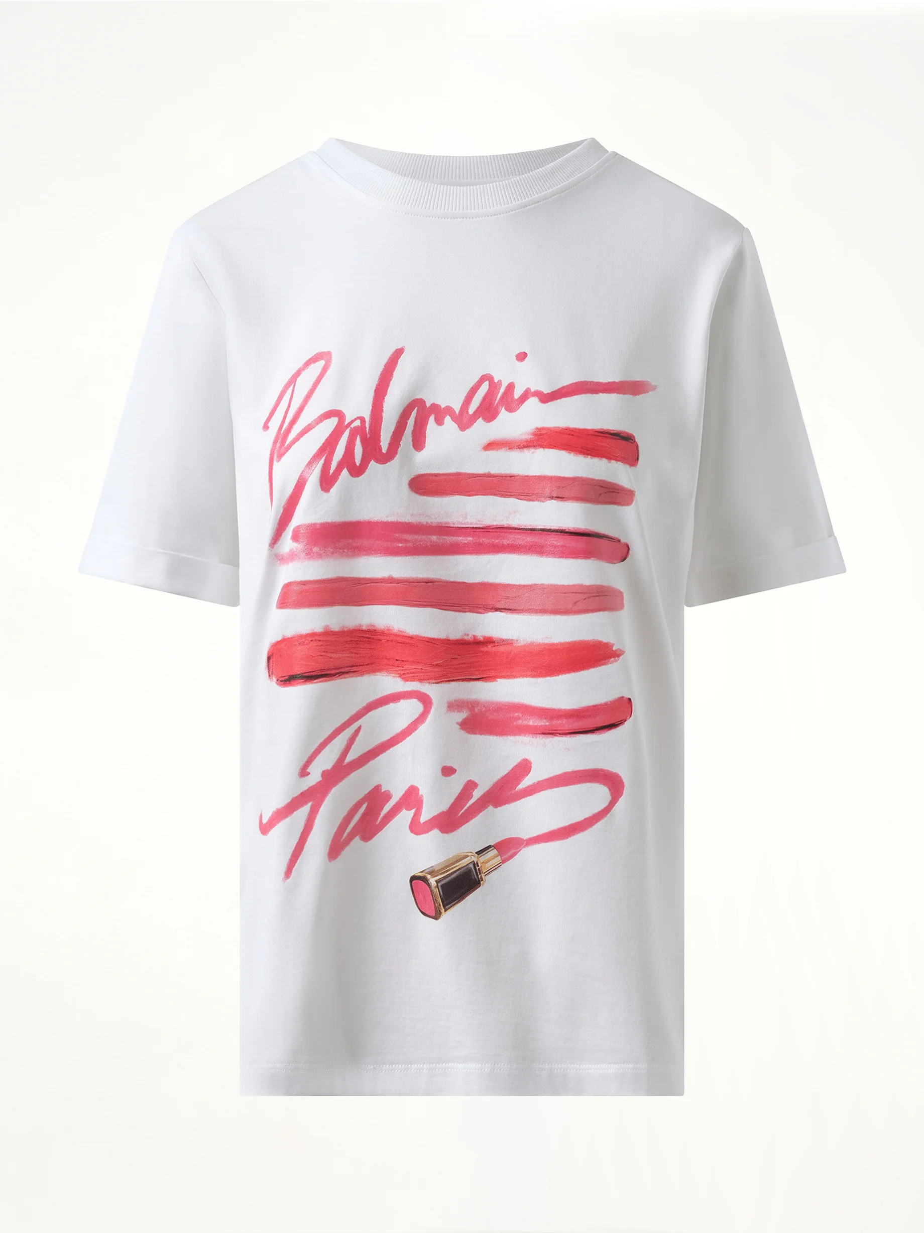 3 Btn Balmain Lipstick Print T-Shirt in White - Image 2