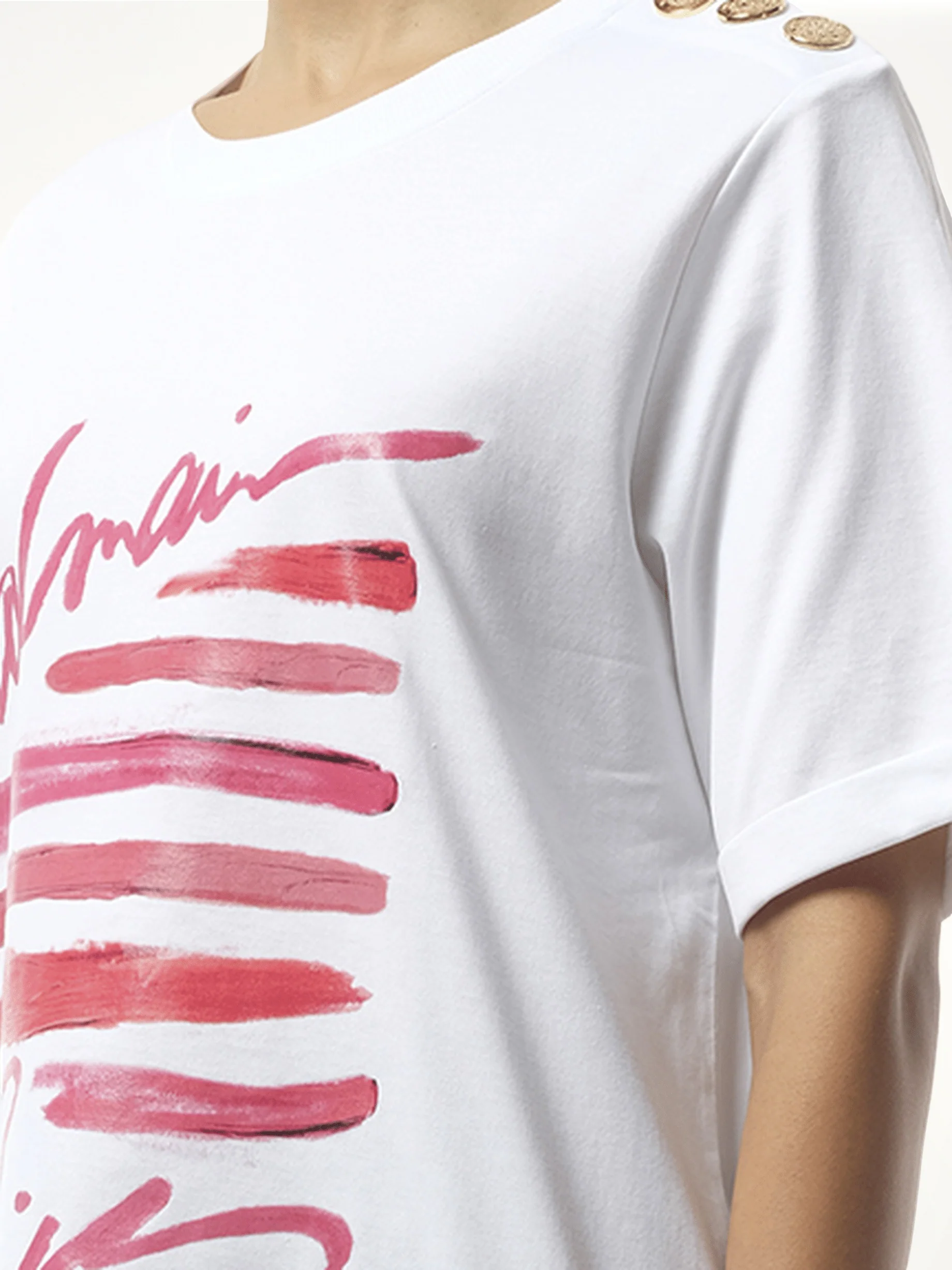 3 Btn Balmain Lipstick Print T-Shirt in White - Image 3