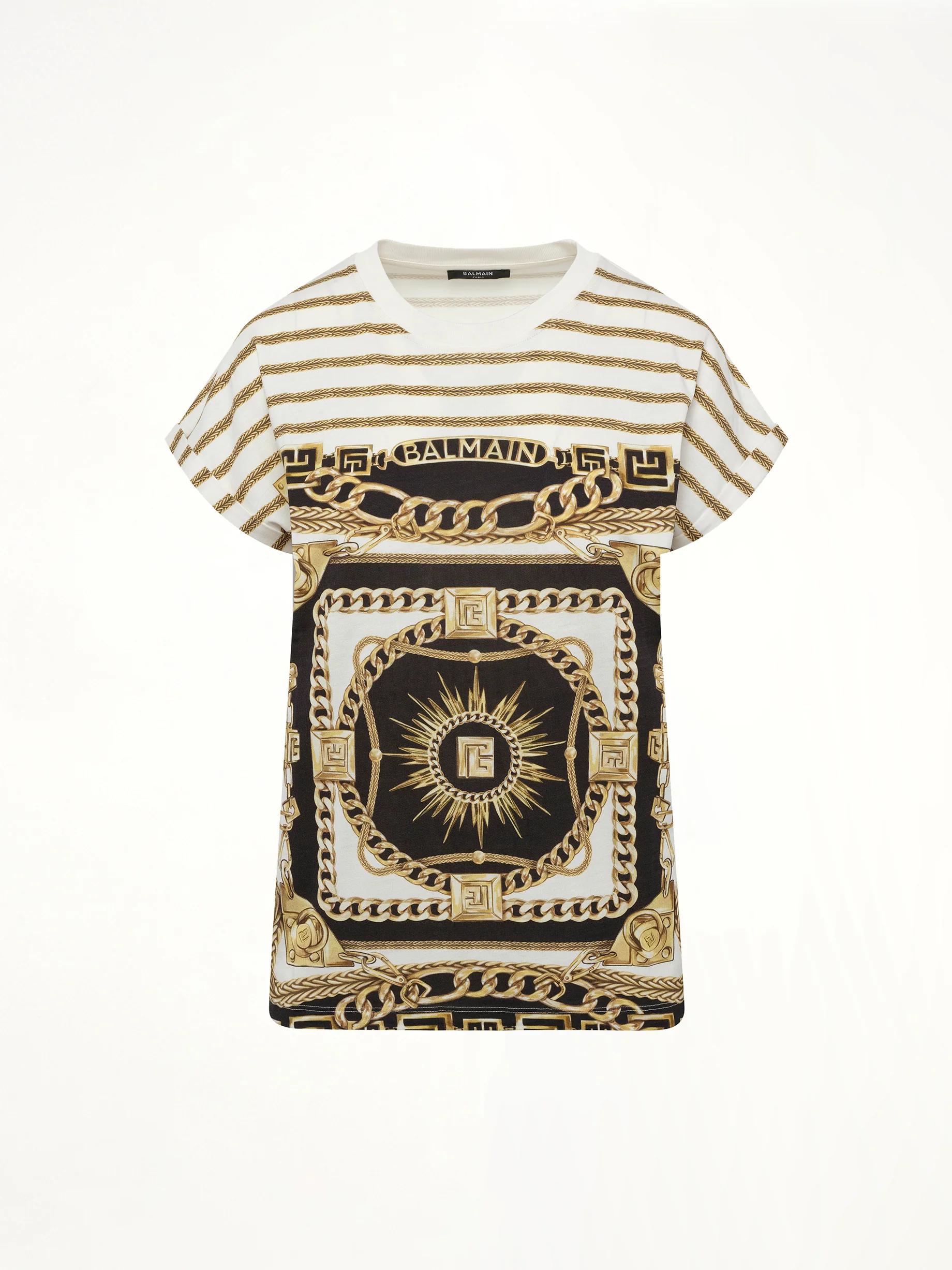 3 BTNS Foulard Print T-Shirt in White/Black/Gold - Image 2