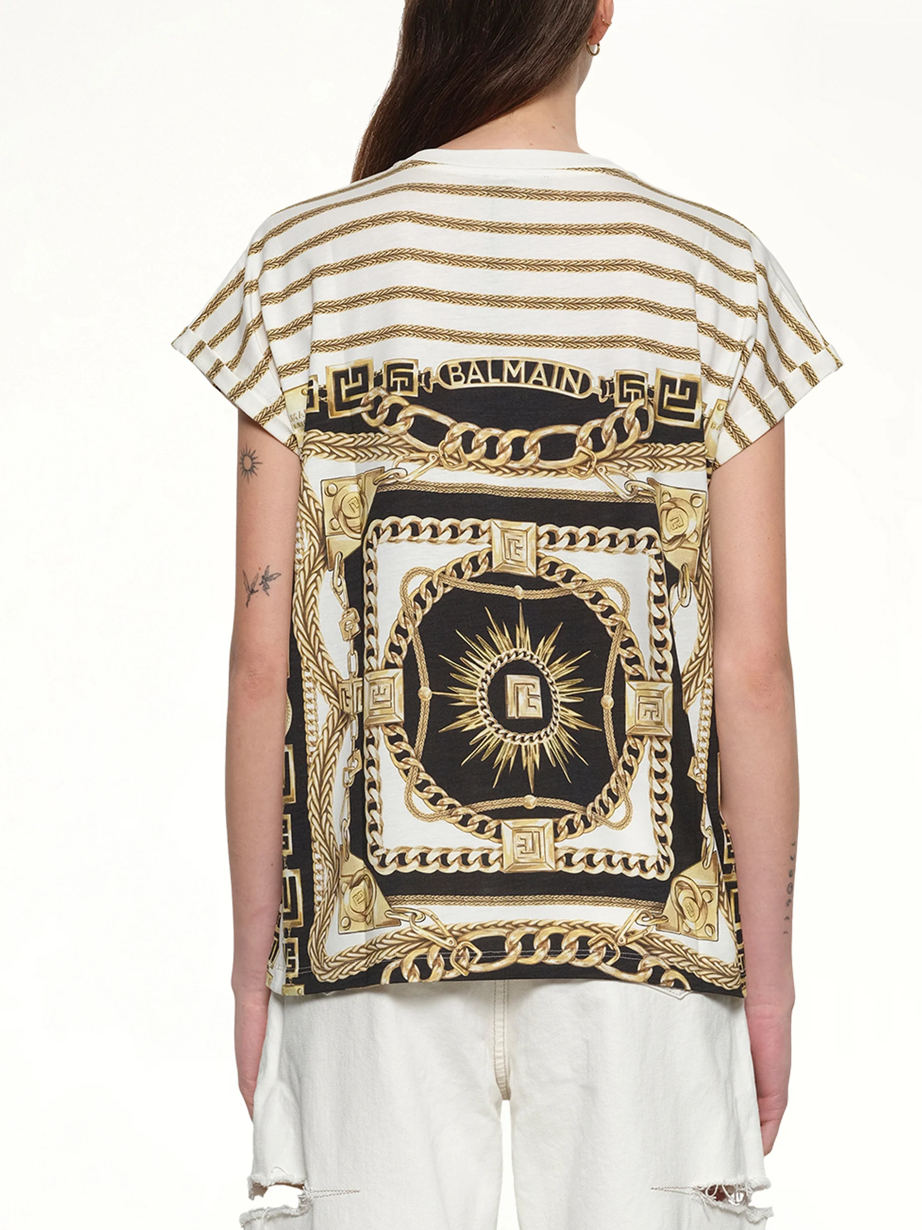 3 BTNS Foulard Print T-Shirt in White/Black/Gold - Image 5