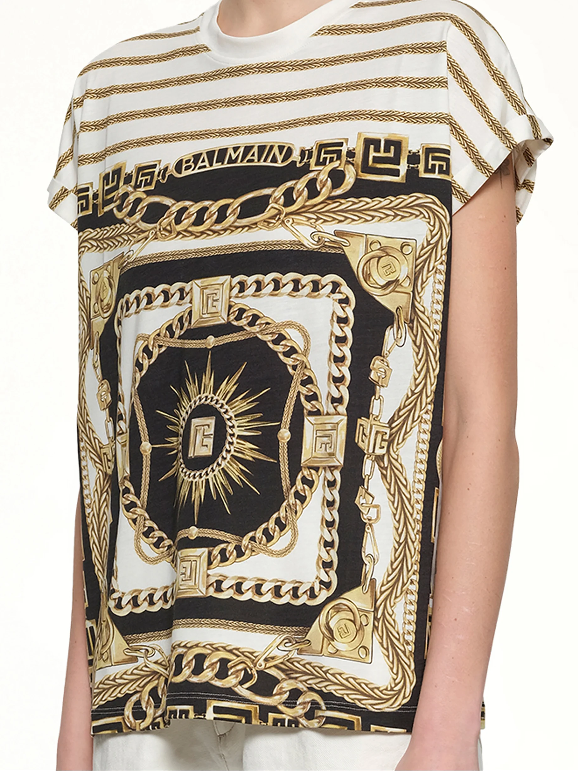 3 BTNS Foulard Print T-Shirt in White/Black/Gold - Image 6