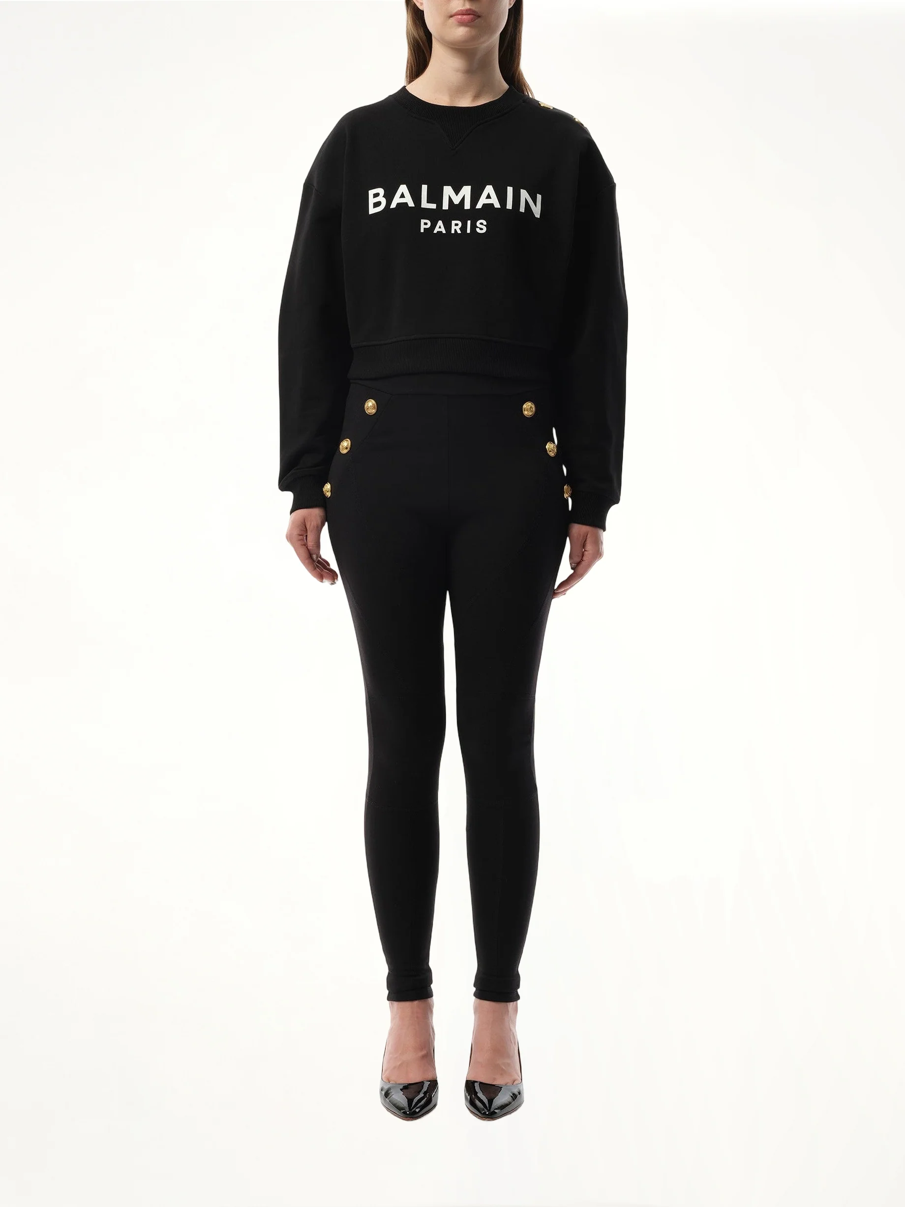 3 Button Balmain Printed Sweatshirt in Black/White - Image 4