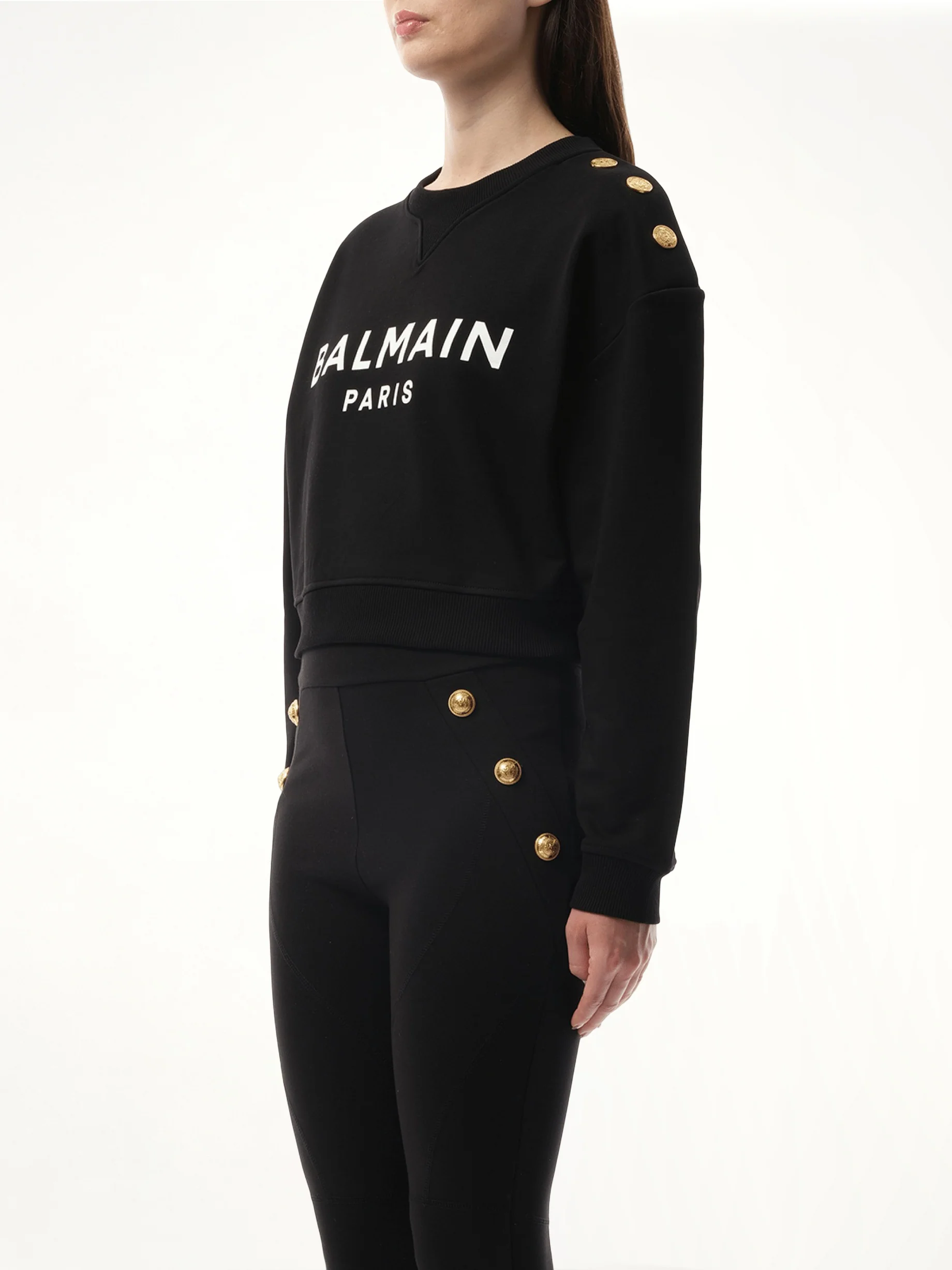 3 Button Balmain Printed Sweatshirt in Black/White - Image 5