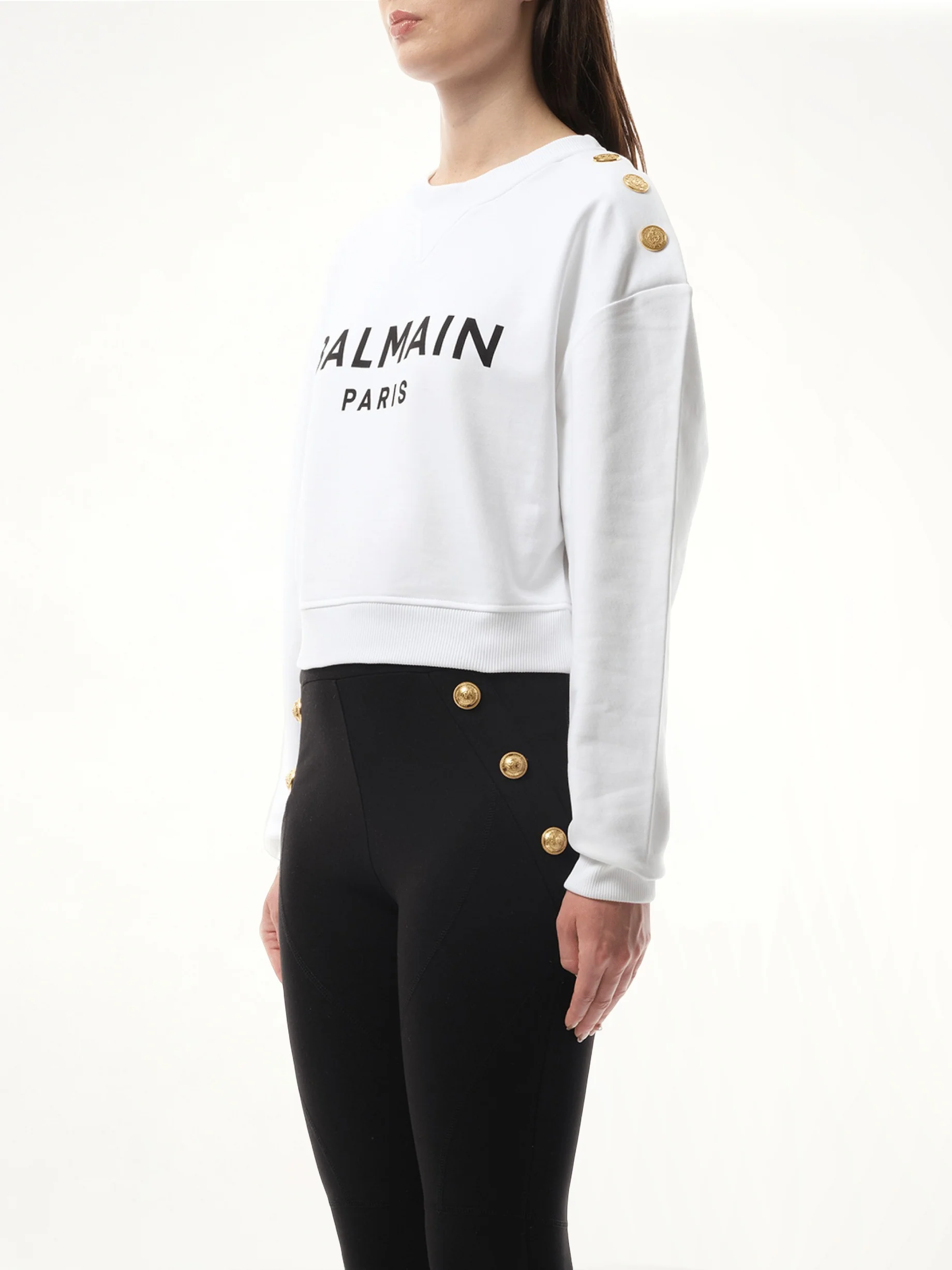 3 Button Balmain Printed Sweatshirt in White/Black - Image 5
