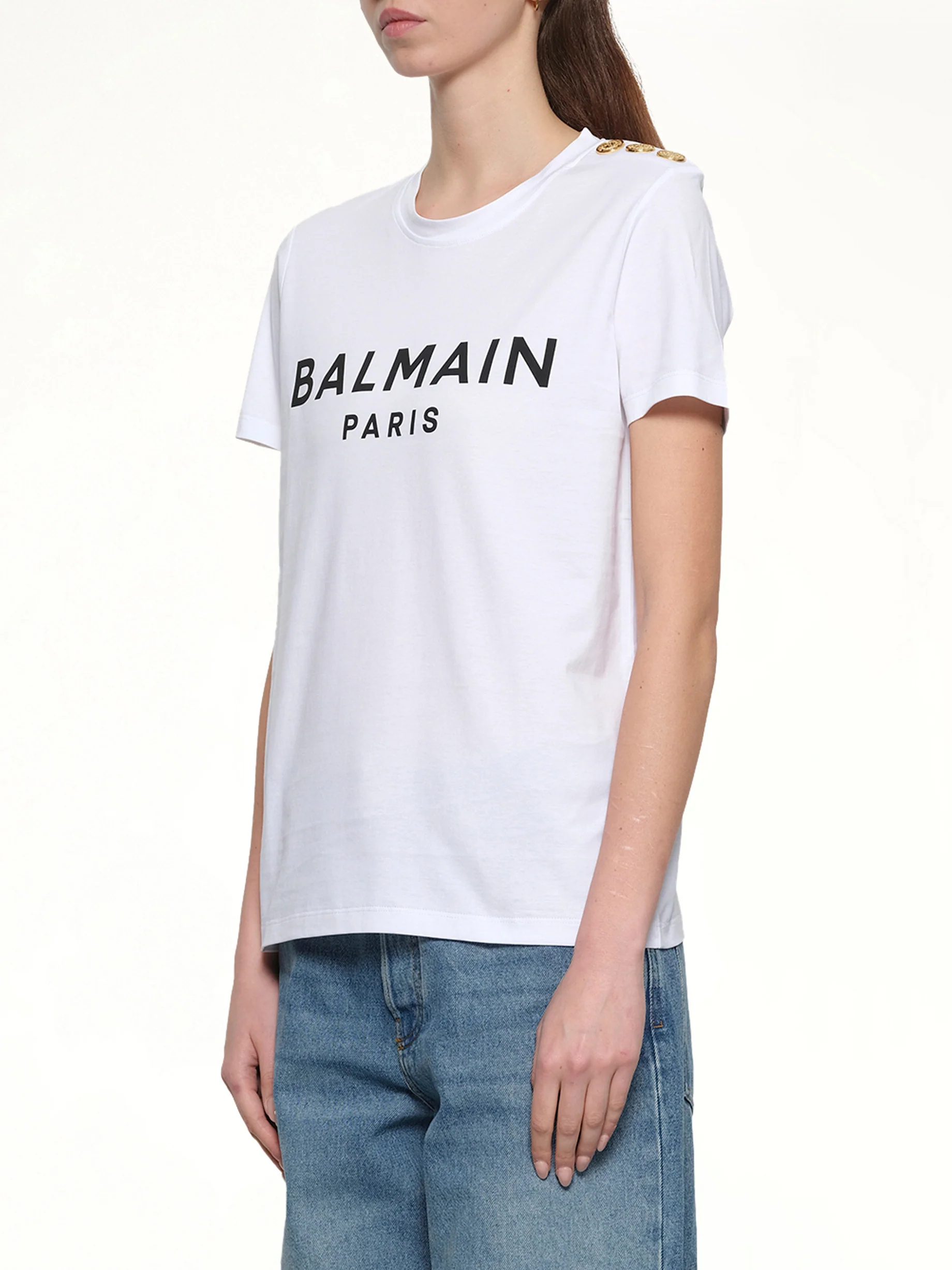 3 Button Printed Logo Classic Fit T-Shirt in White/Black - Image 3