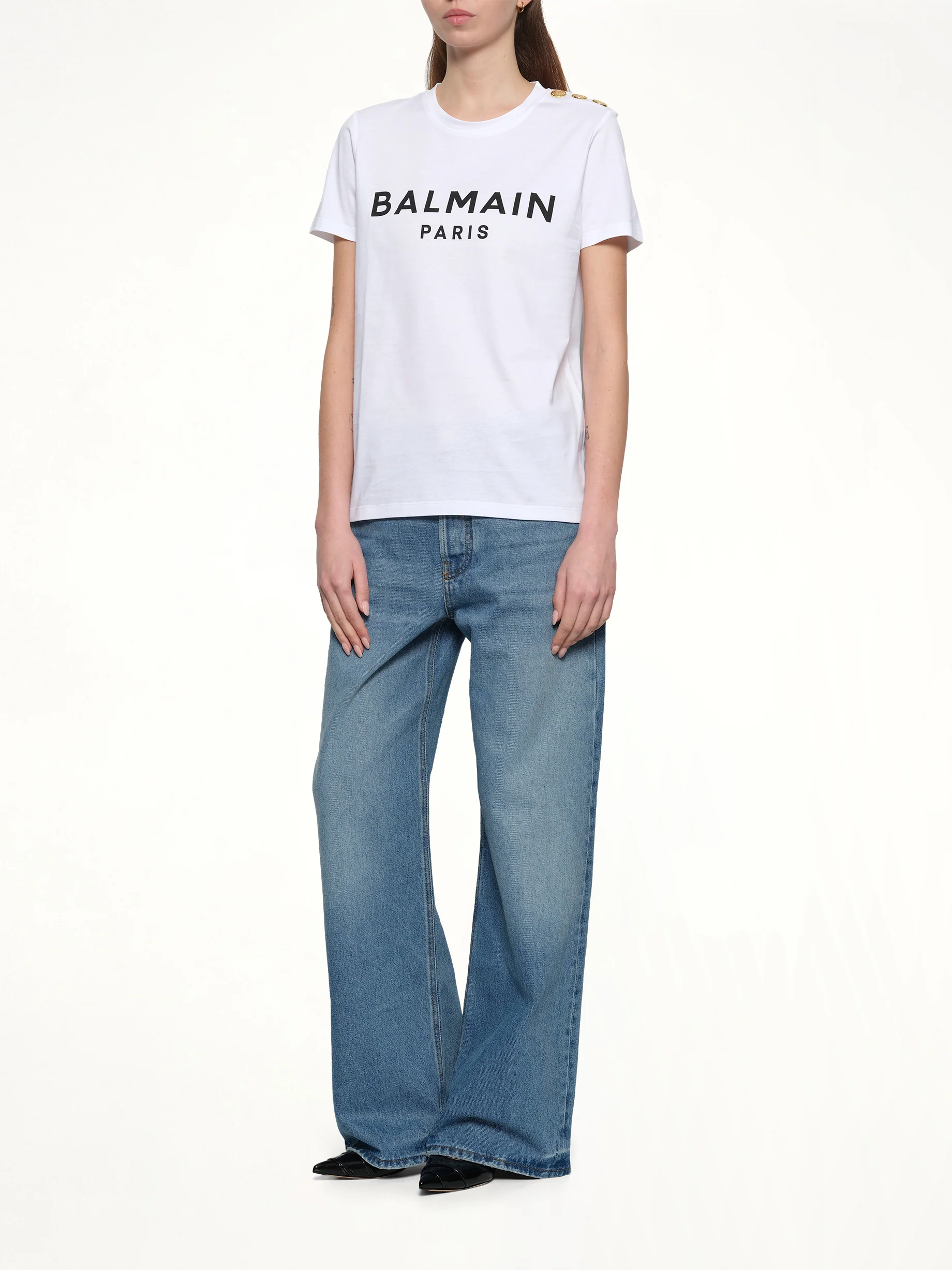 3 Button Printed Logo Classic Fit T-Shirt in White/Black - Image 4