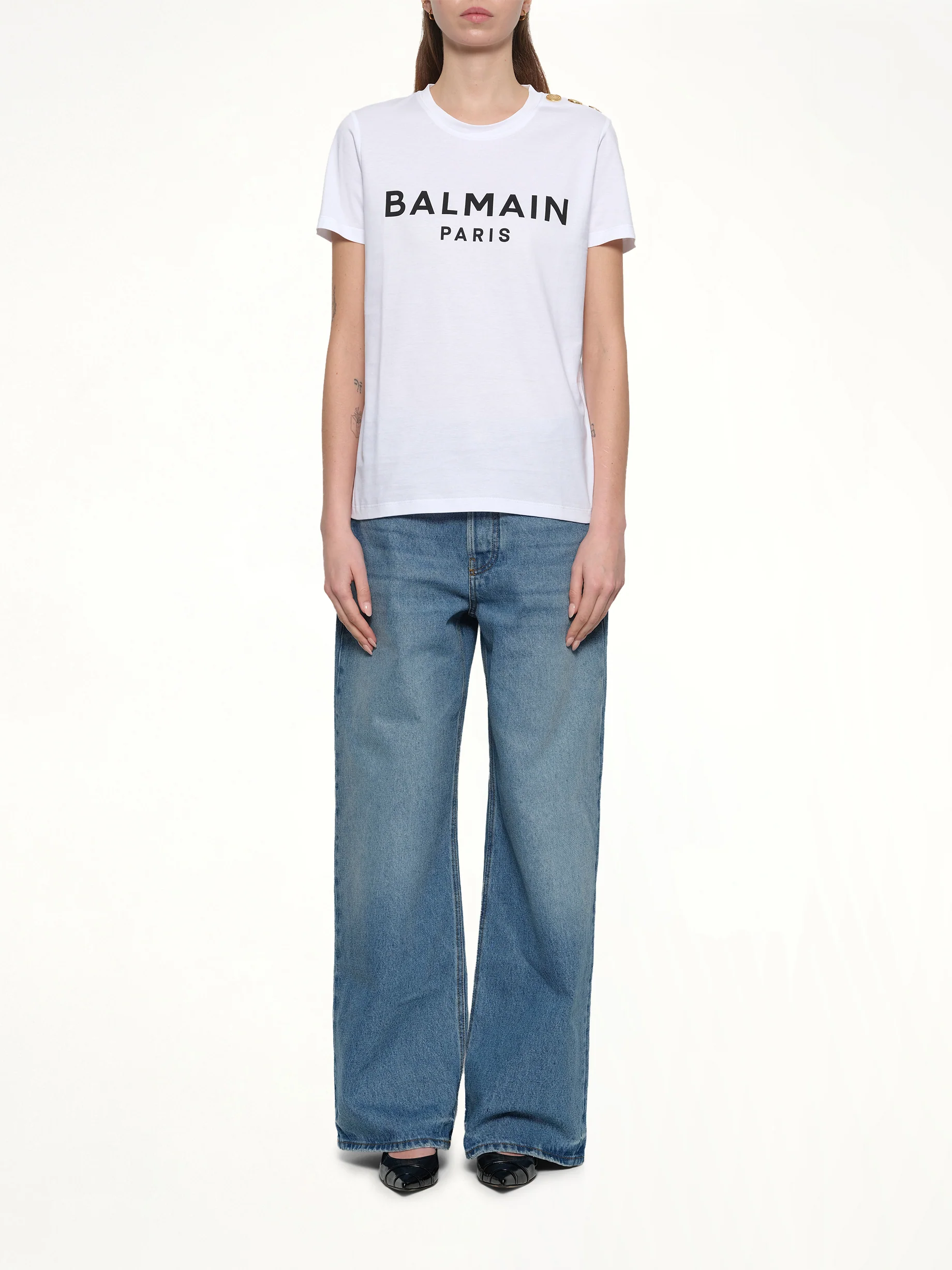 3 Button Printed Logo Classic Fit T-Shirt in White/Black - Image 7