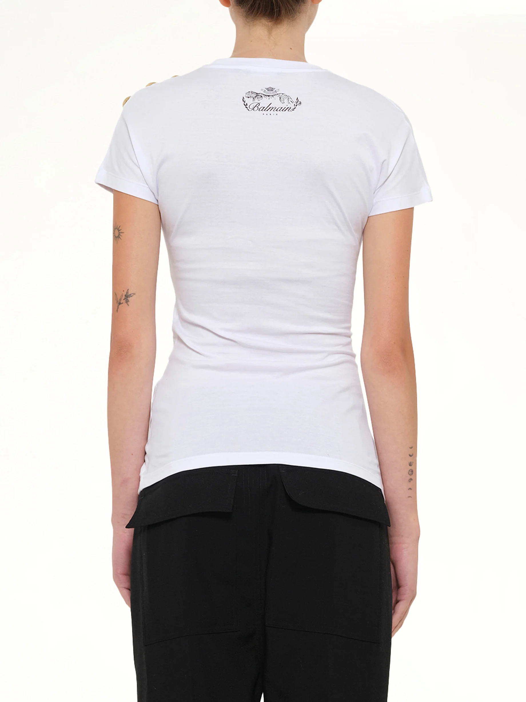 3 Buttons Knotted T-Shirt in White/Black - Image 5