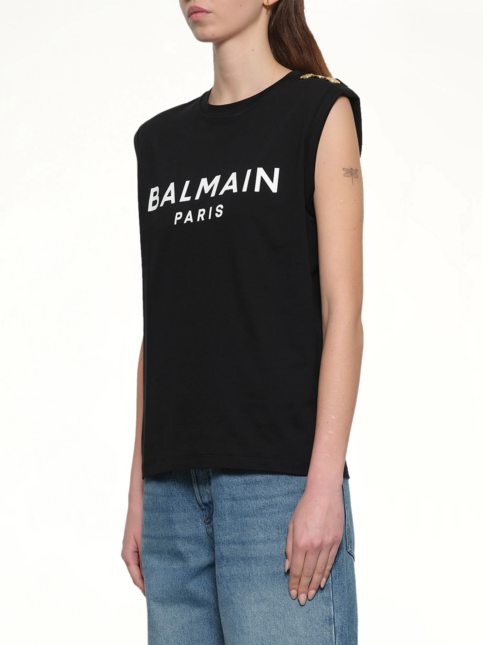 3 Buttons Logo Tank Top in Black - Image 3