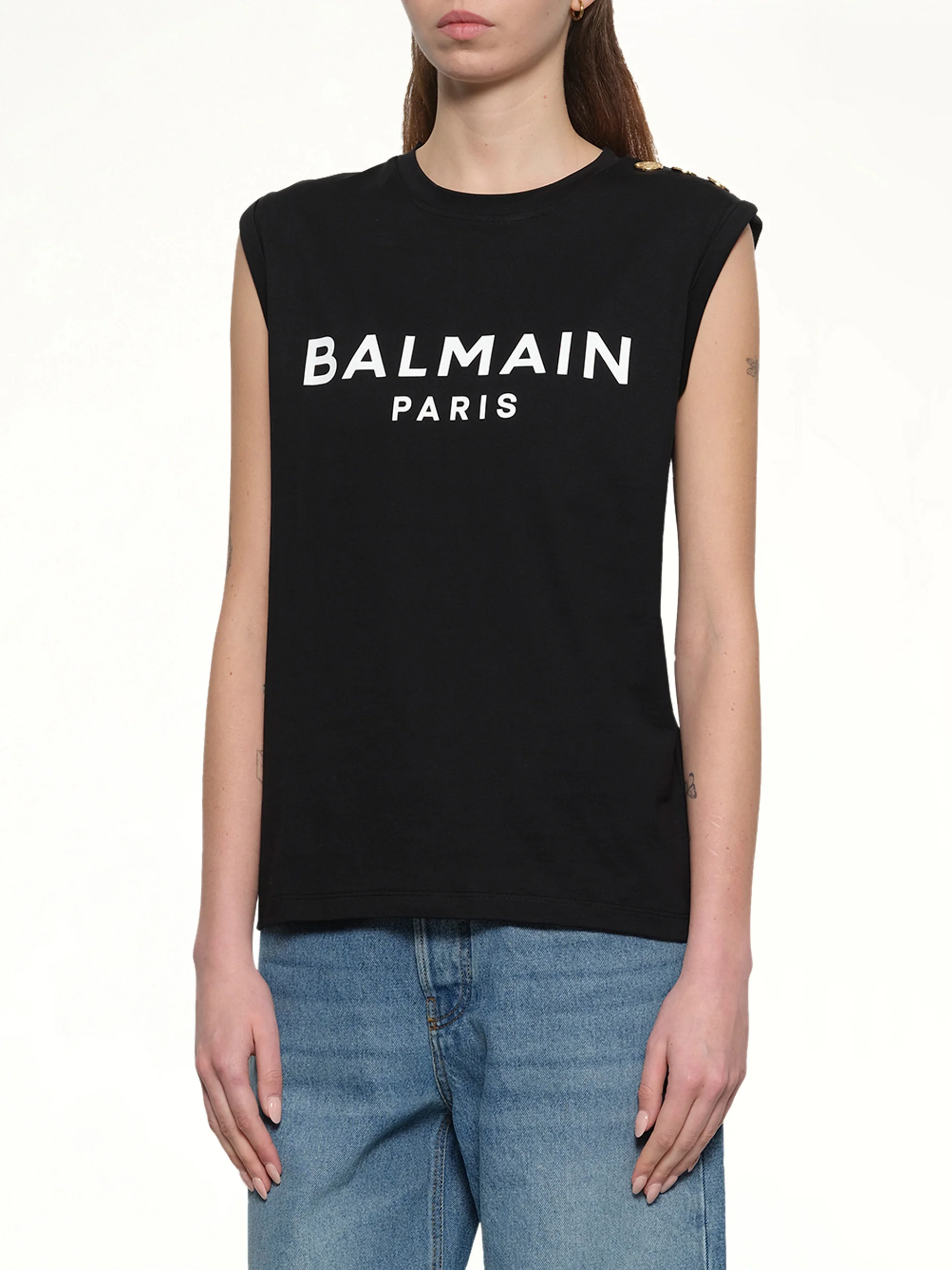 3 Buttons Logo Tank Top in Black - Image 6