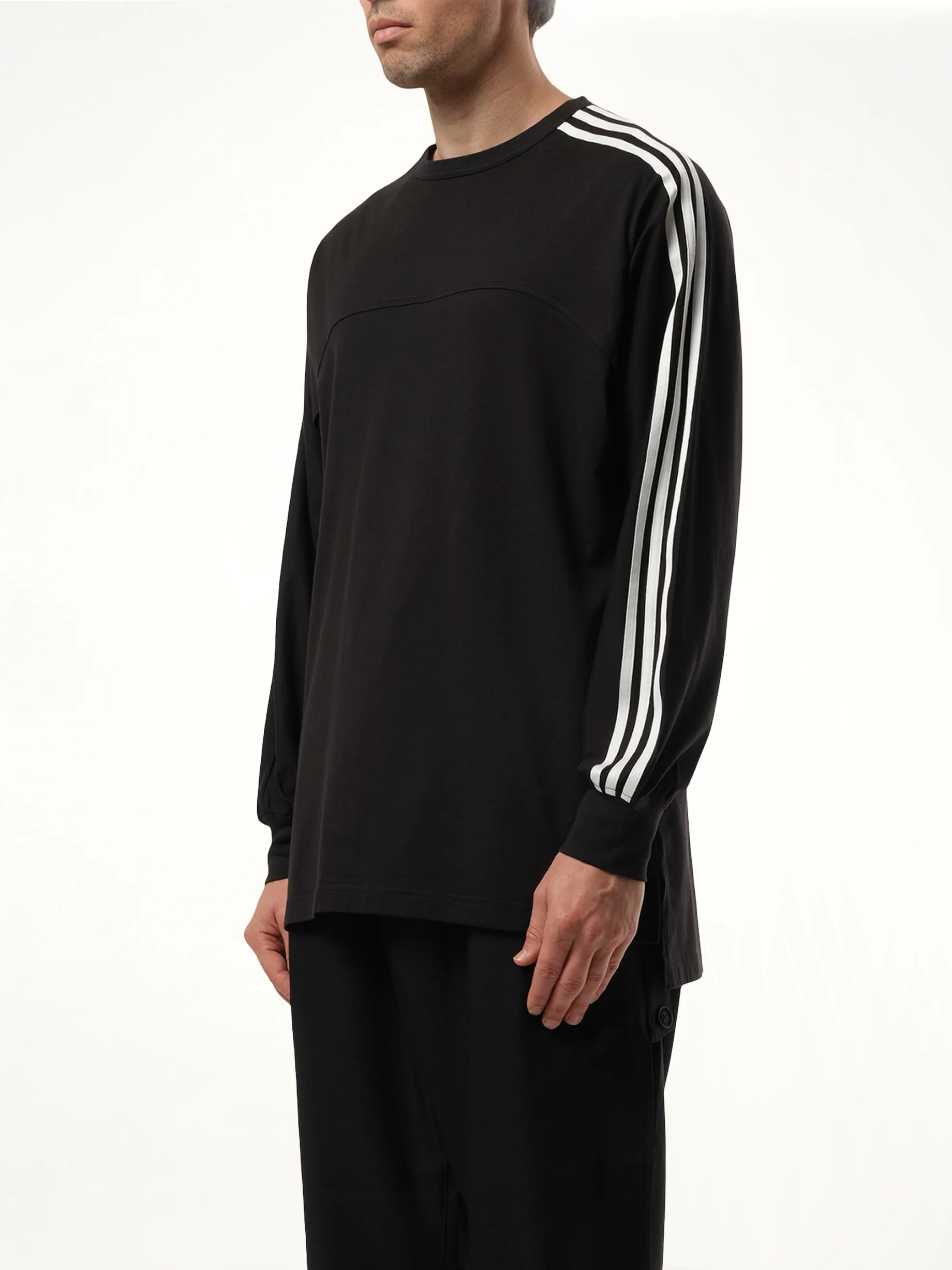 3 Stripe Long Sleeve T-Shirt in Black - Image 5