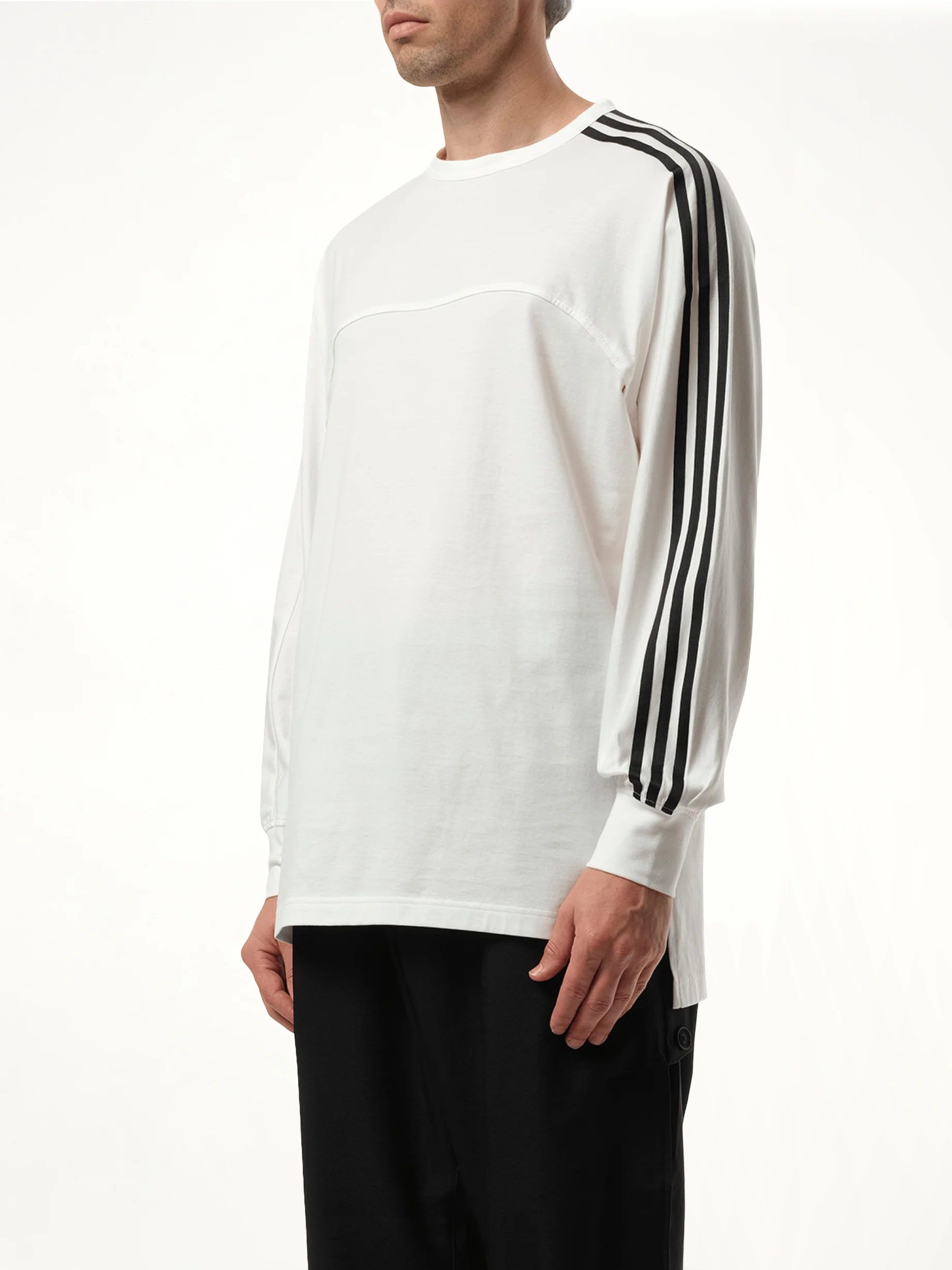 3 Stripe Long Sleeve T-Shirt in White - Image 5
