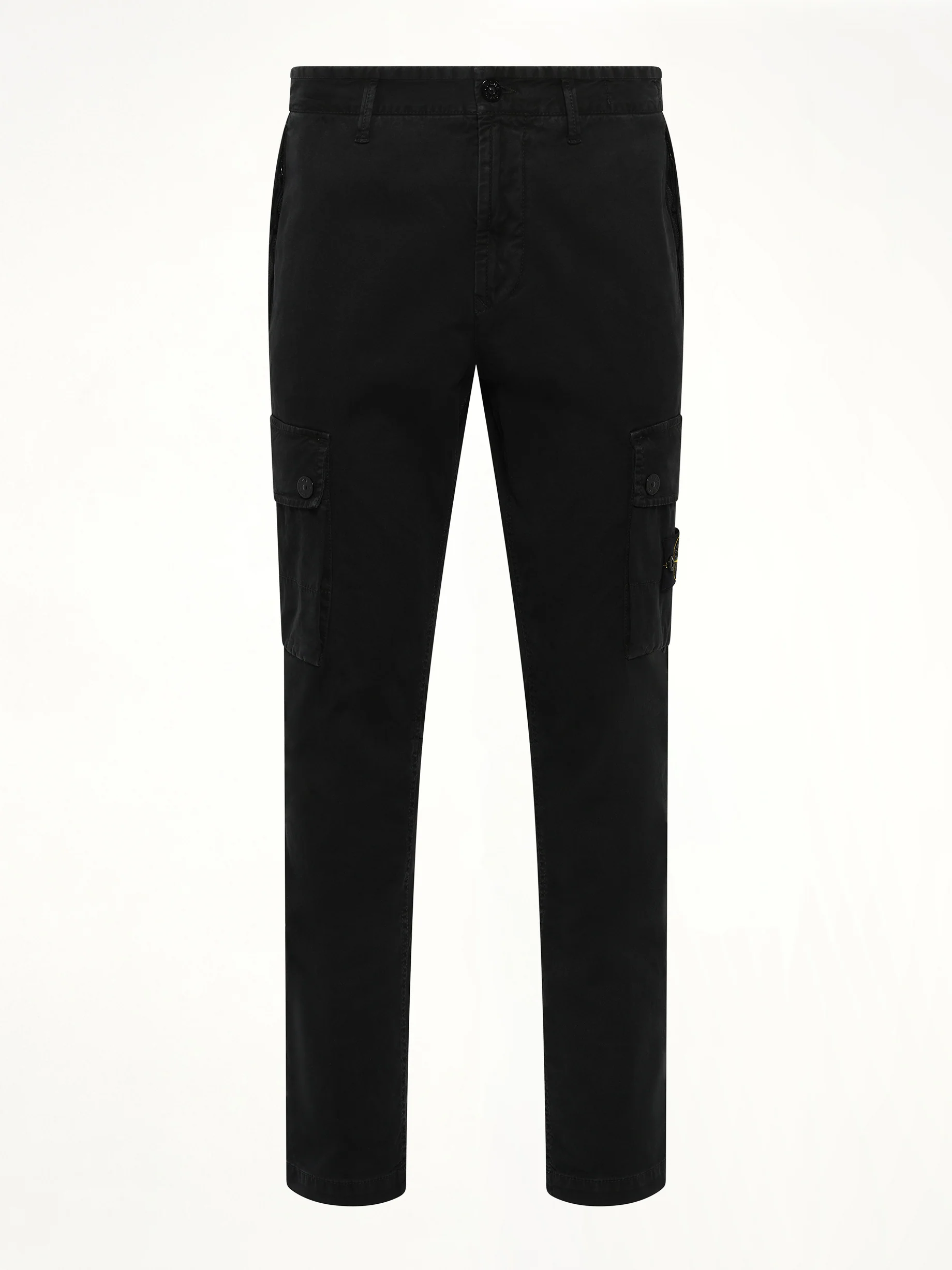 3100034 Stretch Organic Broken Twill Cotton 'Old' Effect Cargo Pants in Black - Image 2
