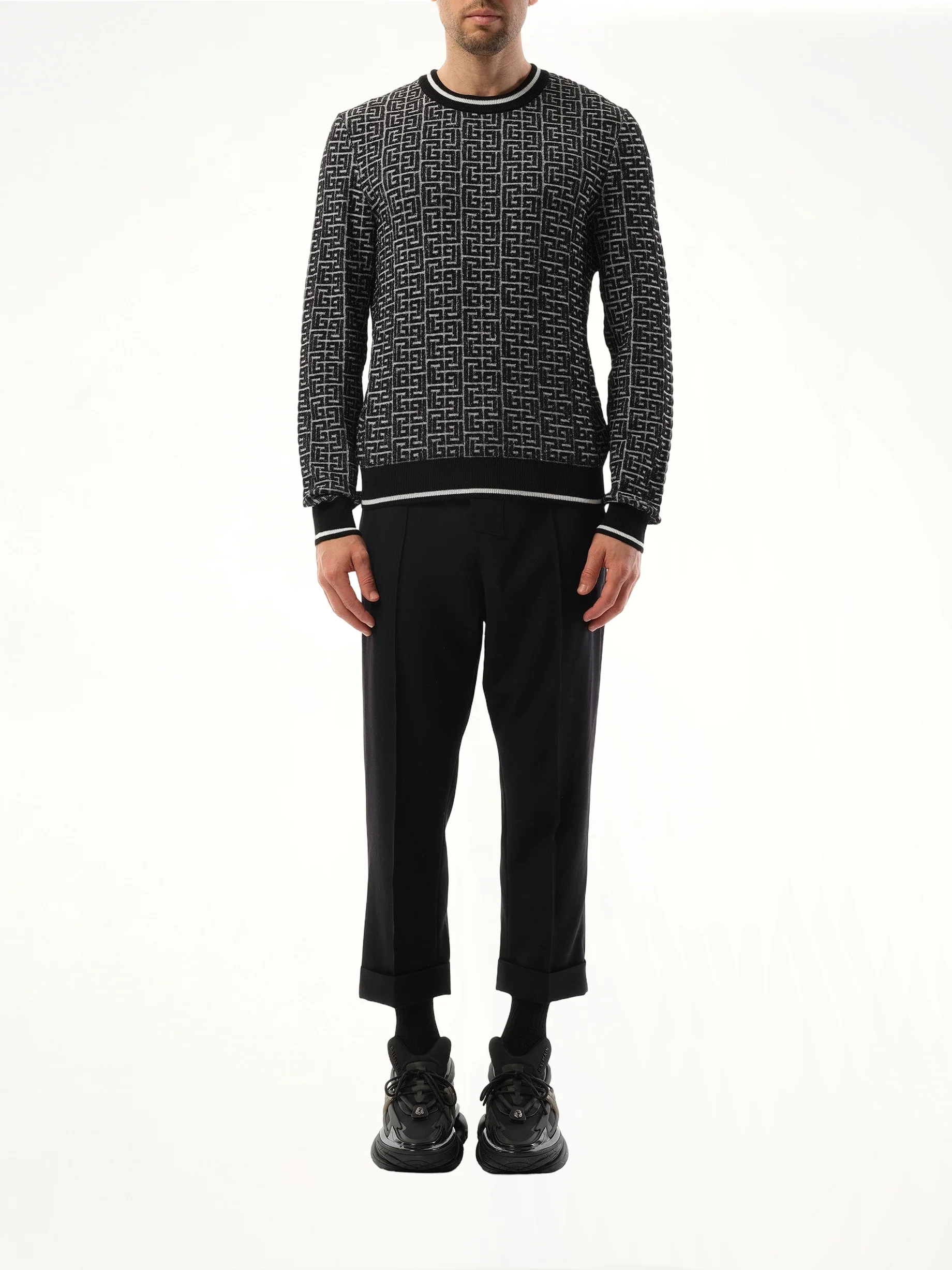 3D Monogram Vanise Knit Sweater in White/Black - Image 4