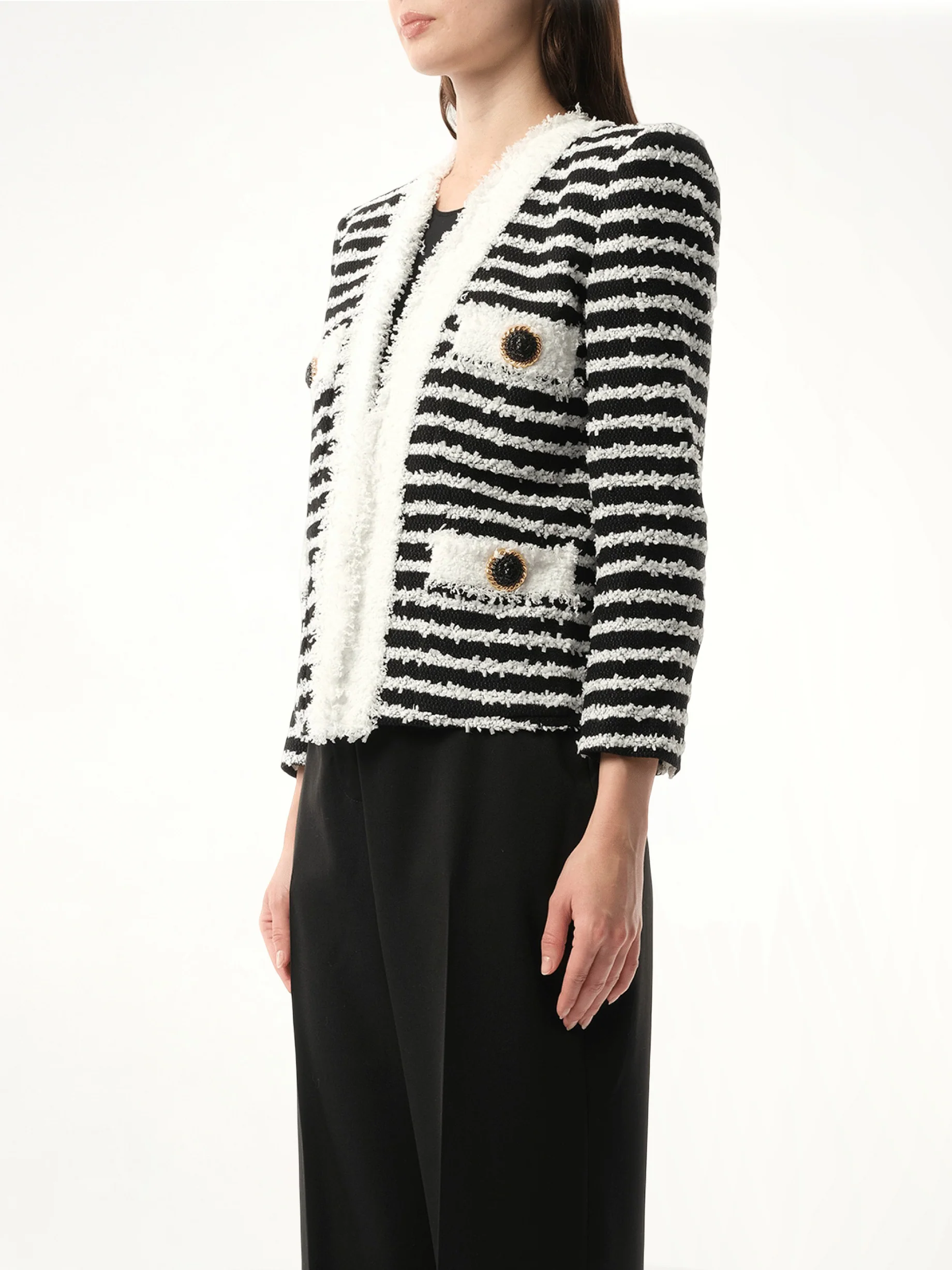 4PKT Mariniere Tweed Jacket in Black/White - Image 5