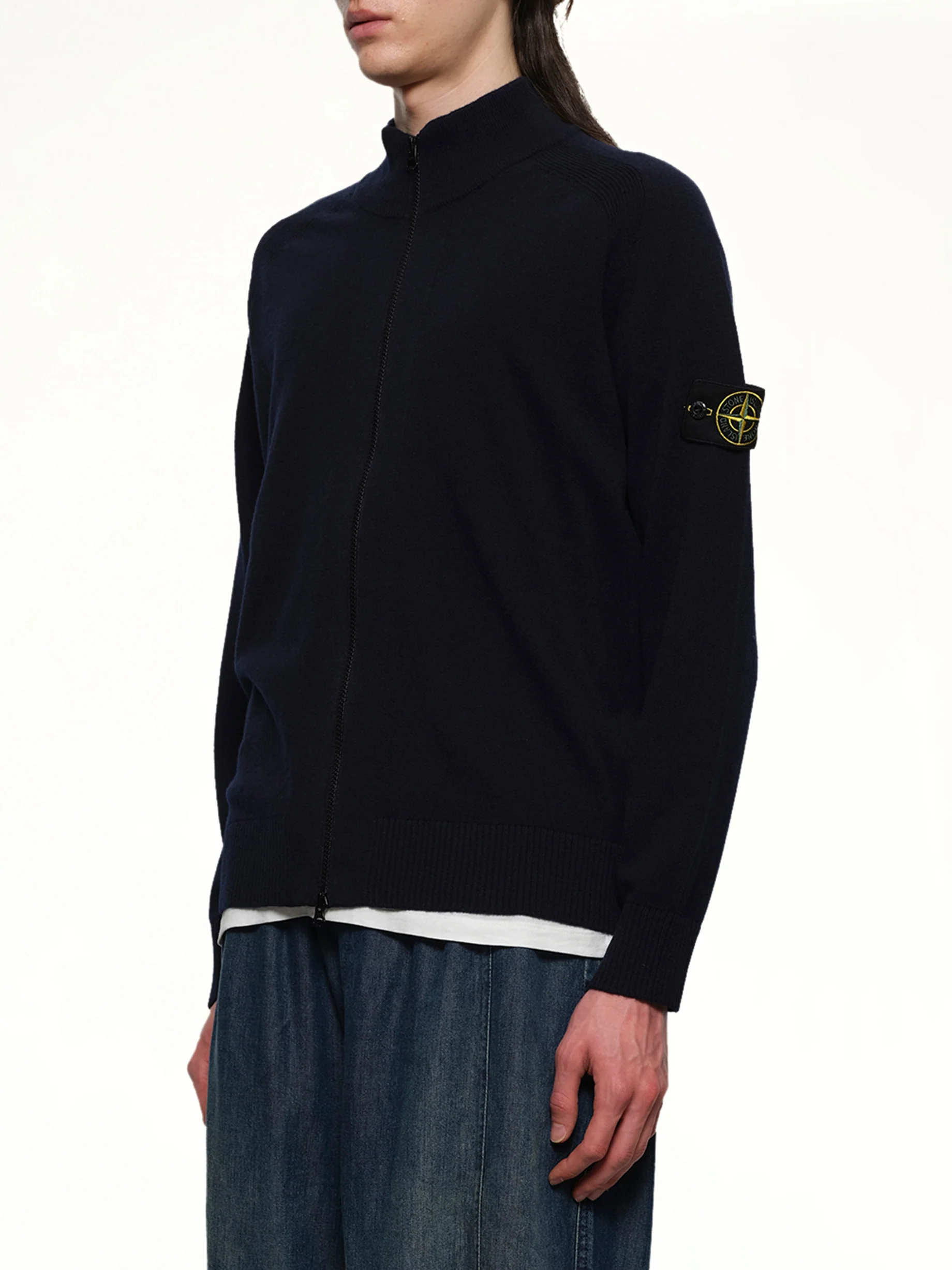 510004 Zip Knit Cardigan in Navy Blue - Image 3