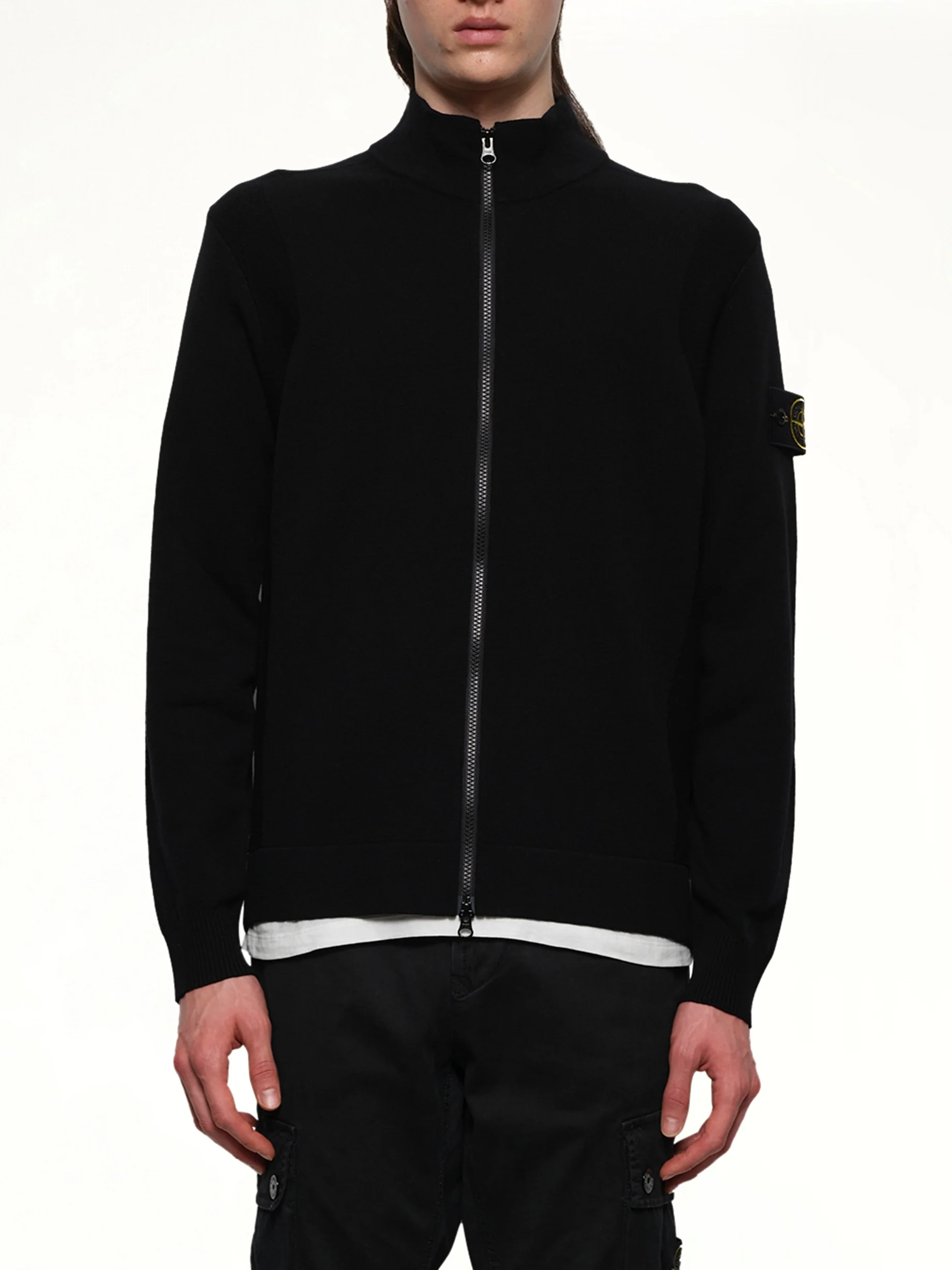 510006 Strech Wool Cardigan in Black
