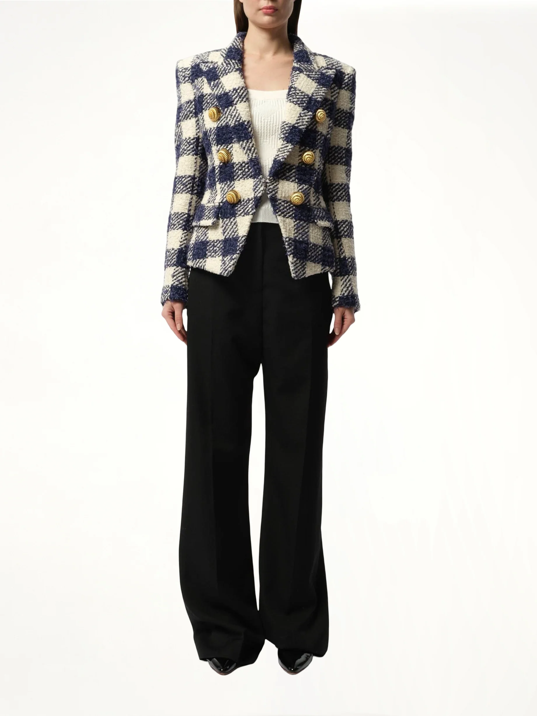 6 Button Tweed Jacket in Marine/White - Image 4
