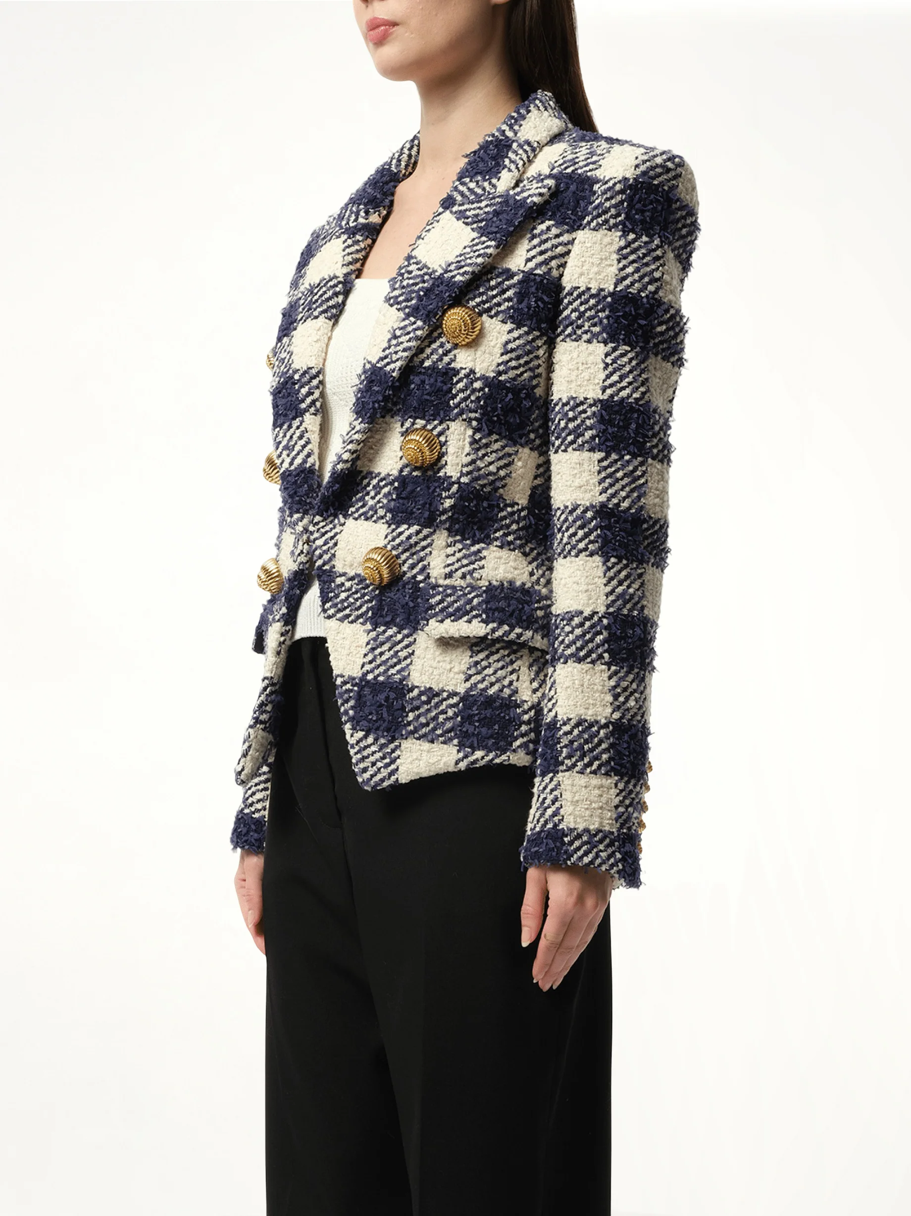 6 Button Tweed Jacket in Marine/White - Image 5