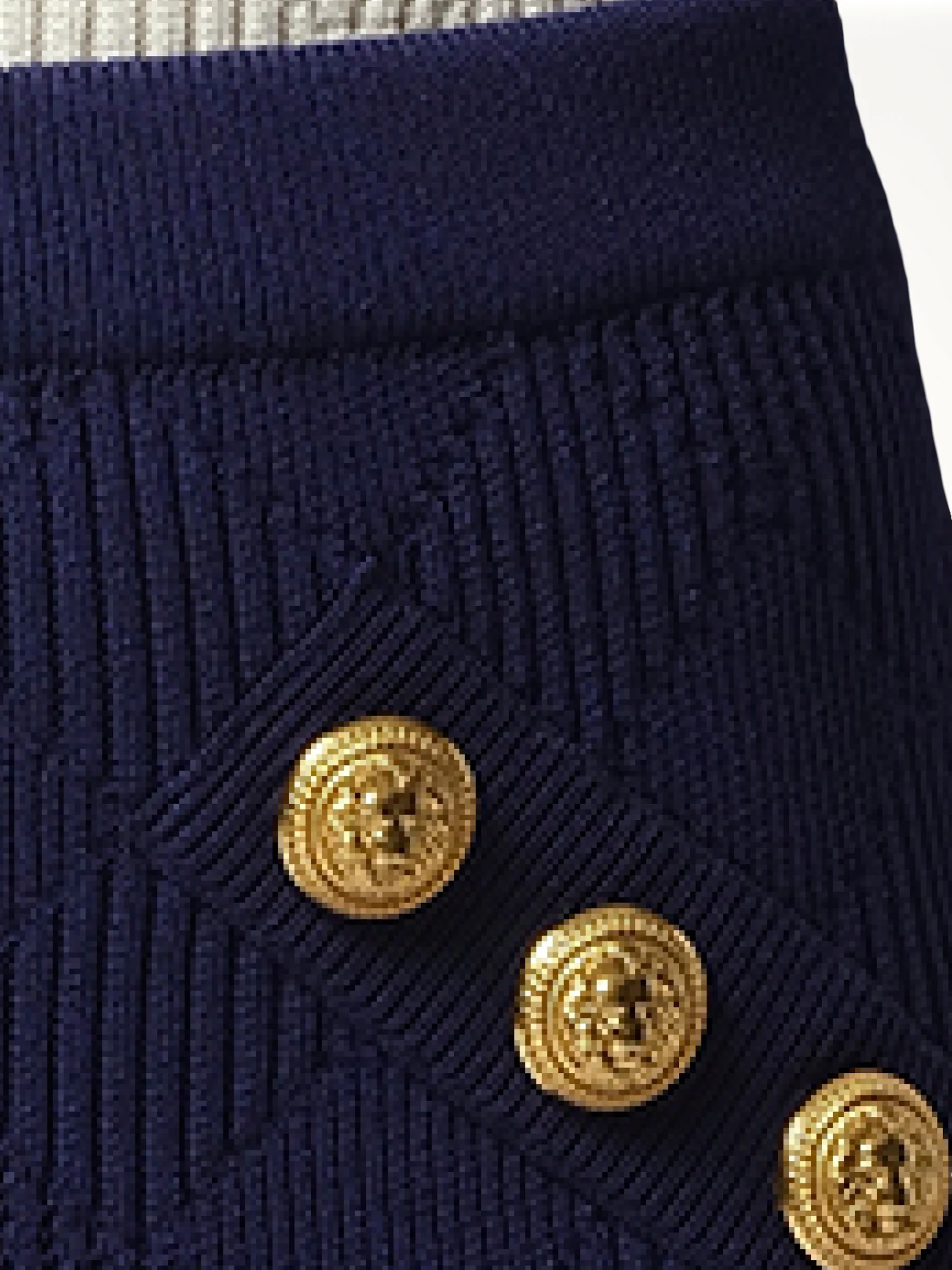 6 Button Vichy Knit Short Skirt in Midnight Blue - Image 3