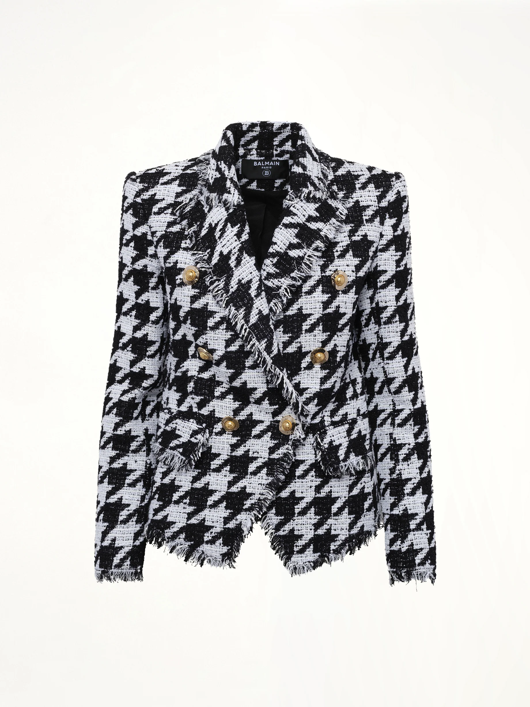 6 Buttons Fitted Tweed Jacket in White/Black - Image 2