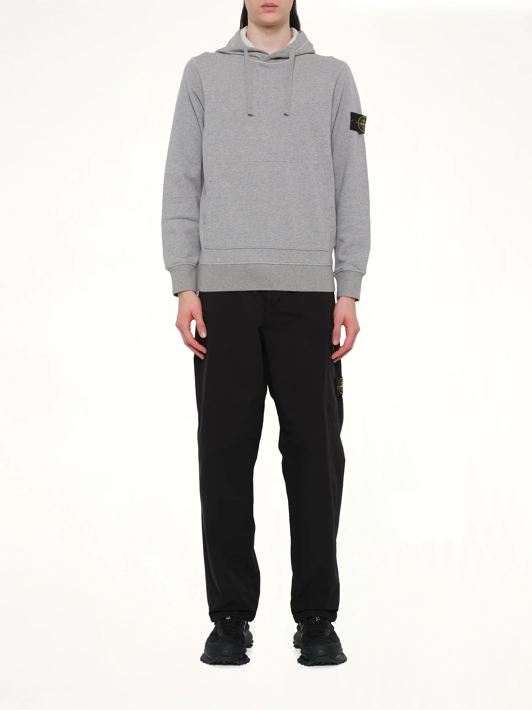 610006 Washed Cotton Fleece Hoodie in Melange Grey - Image 7