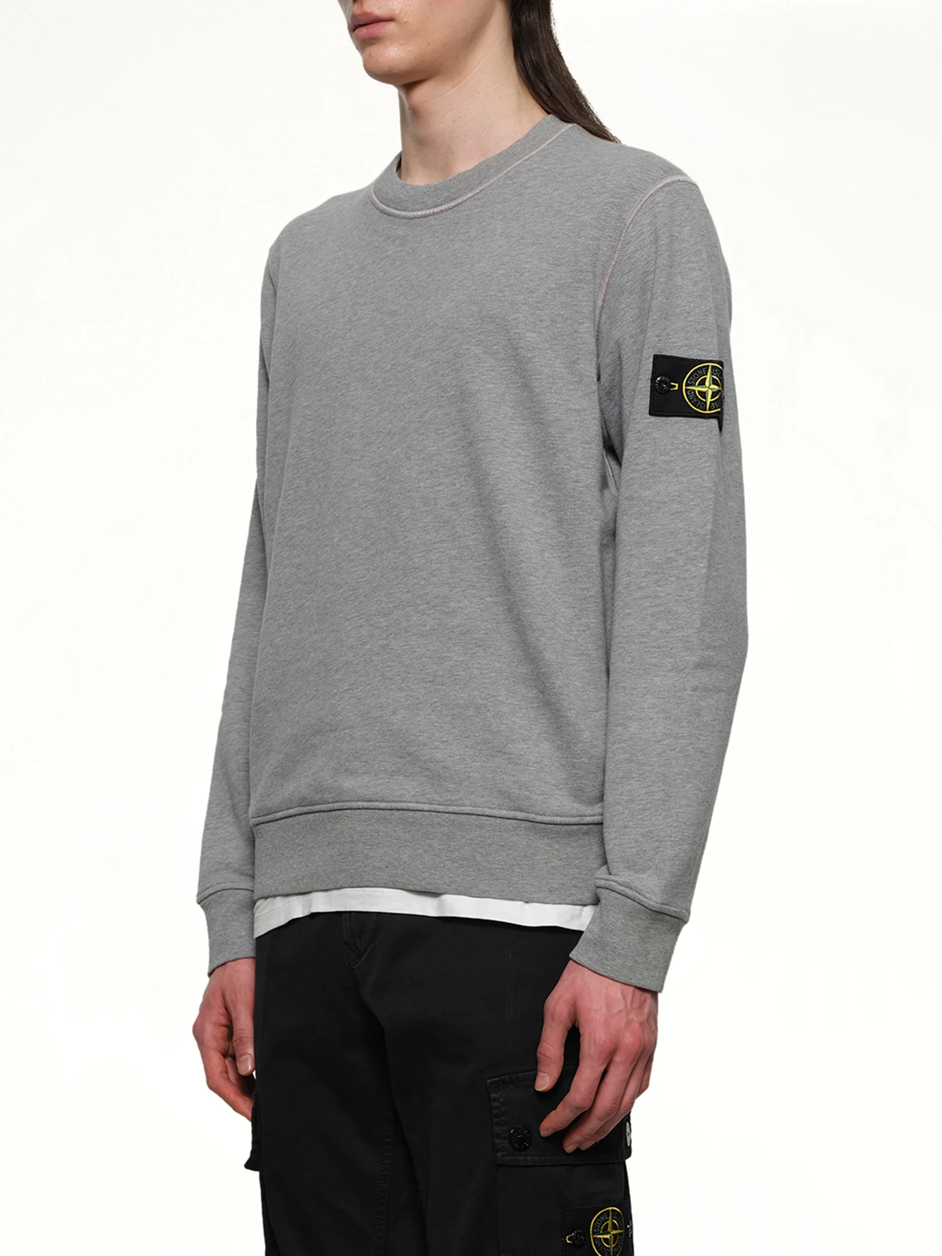 610006 Washed Cotton Sweatshirt in Melange Grey - Image 3