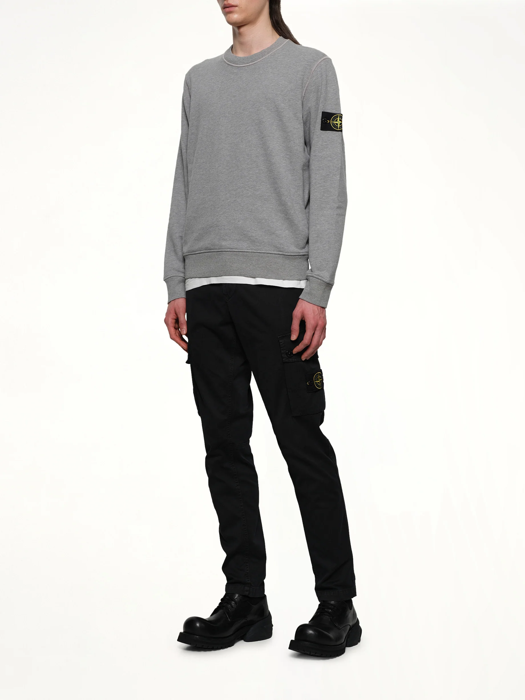 610006 Washed Cotton Sweatshirt in Melange Grey - Image 4