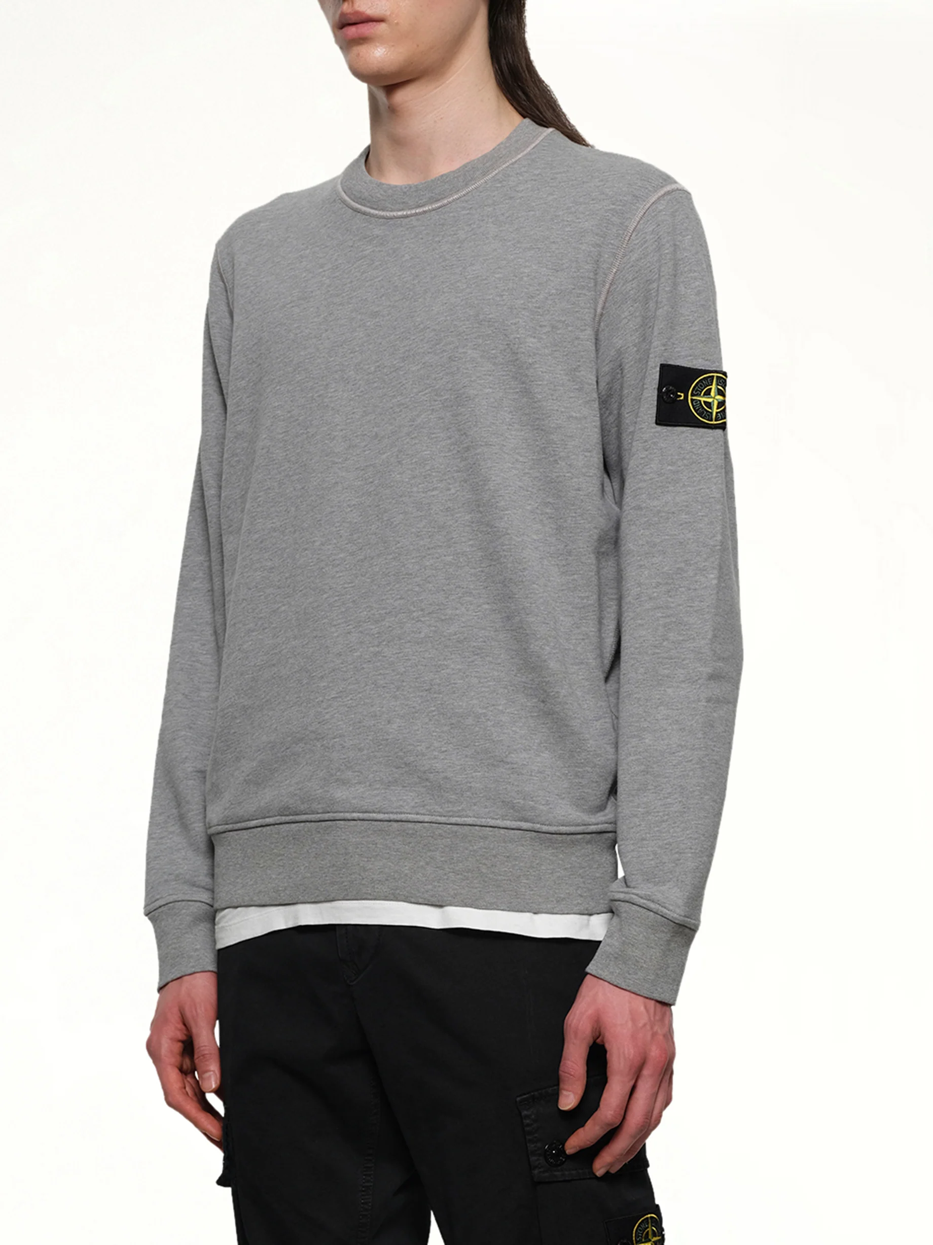 610006 Washed Cotton Sweatshirt in Melange Grey - Image 5