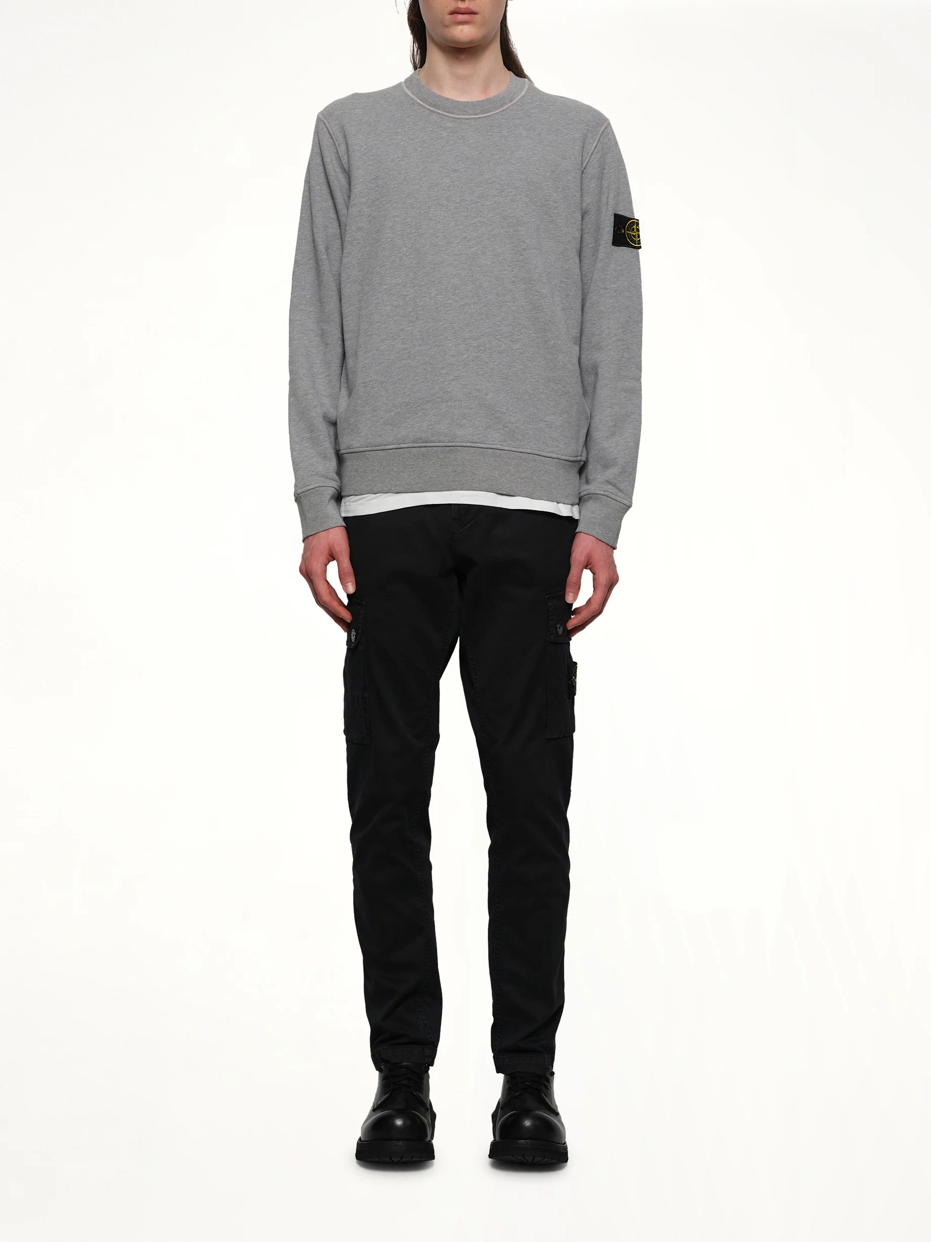 610006 Washed Cotton Sweatshirt in Melange Grey - Image 7