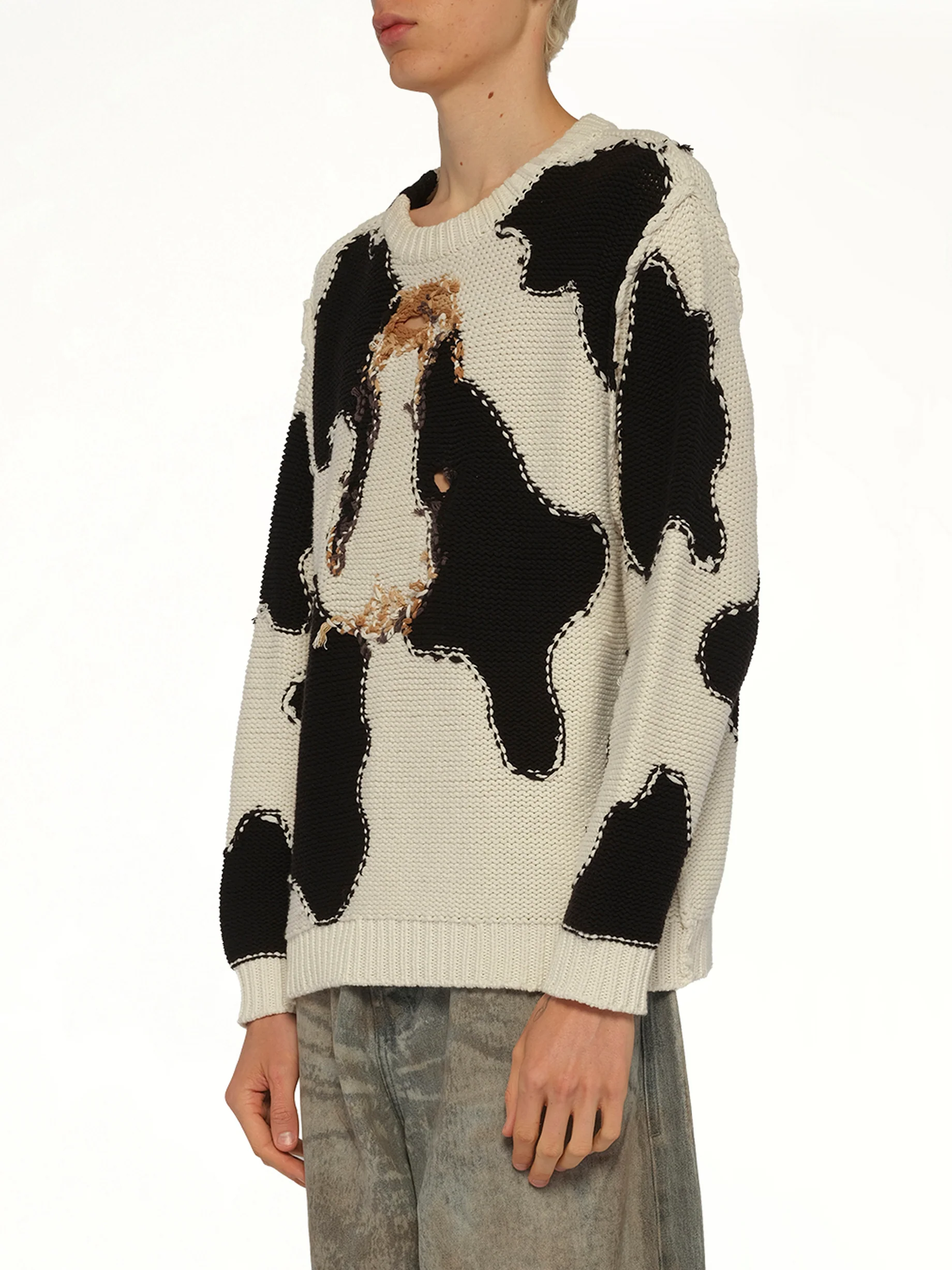 Acting Cow Knit Pullover in Ivory - Image 3
