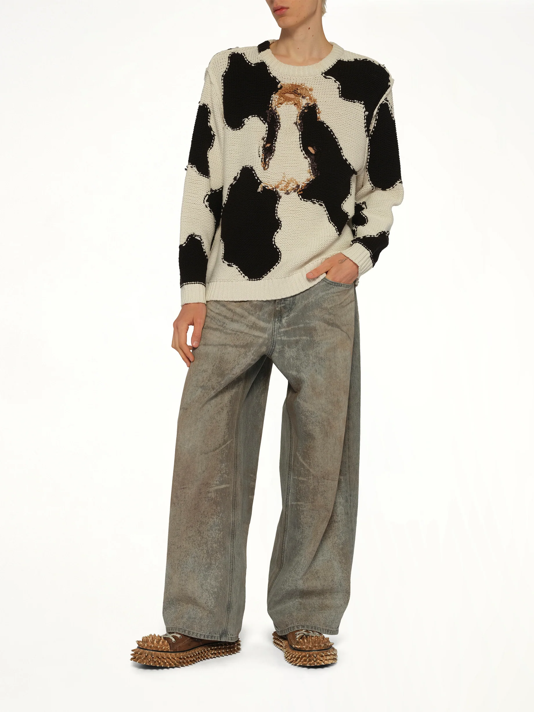 Acting Cow Knit Pullover in Ivory - Image 4