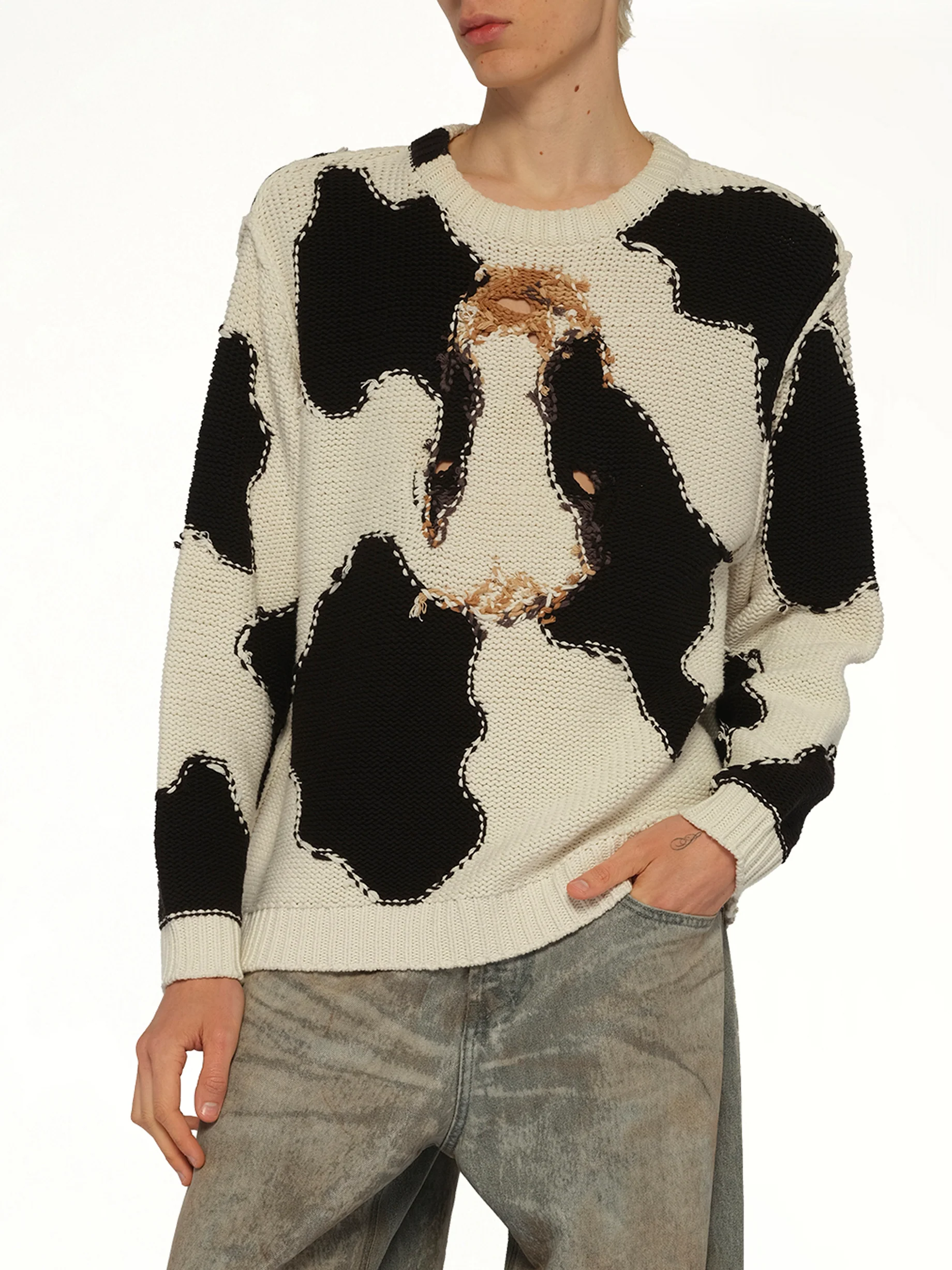 Acting Cow Knit Pullover in Ivory - Image 6