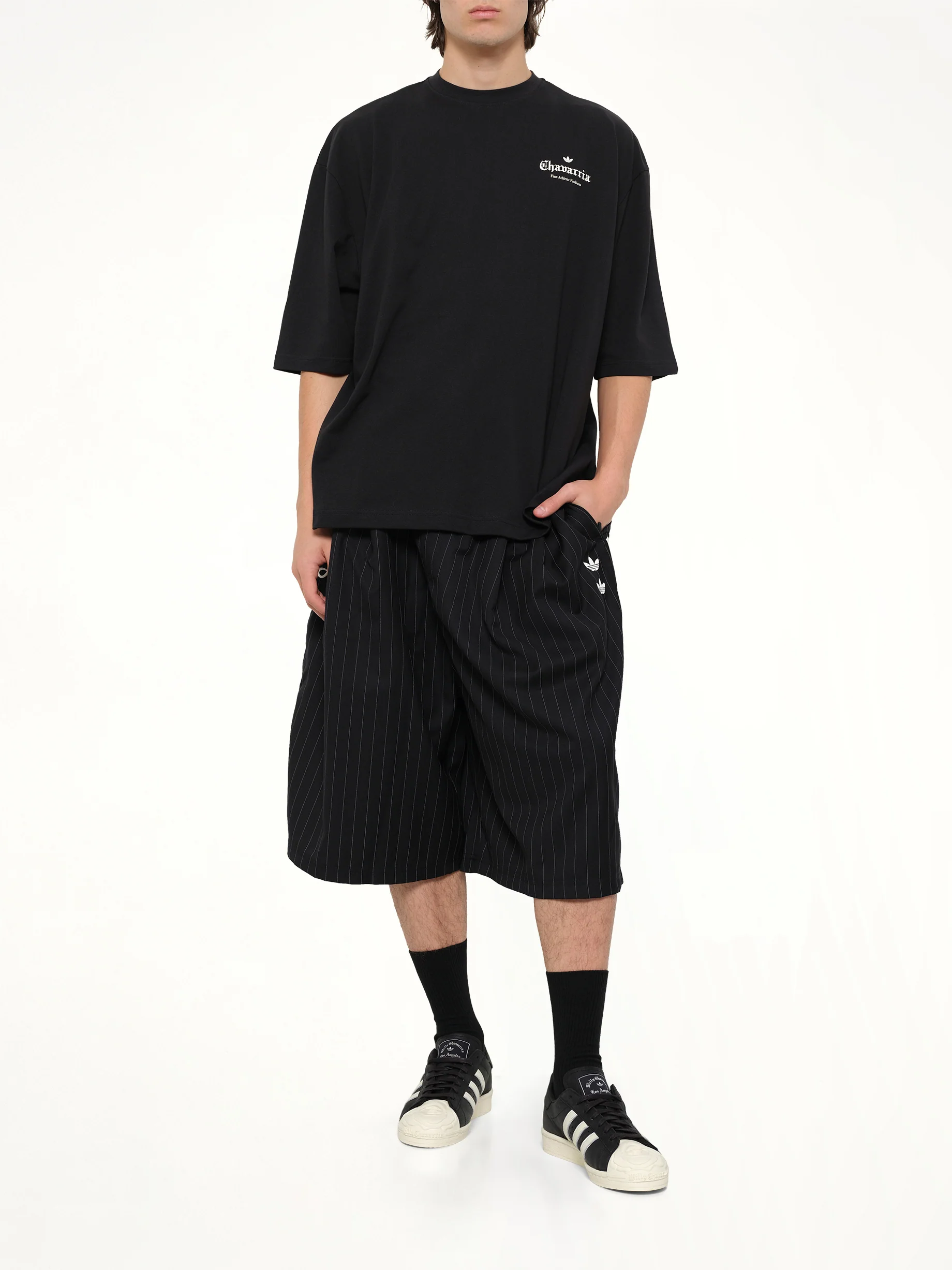Adidas x Chavarria Pinstripe Short in Black/White - Image 4