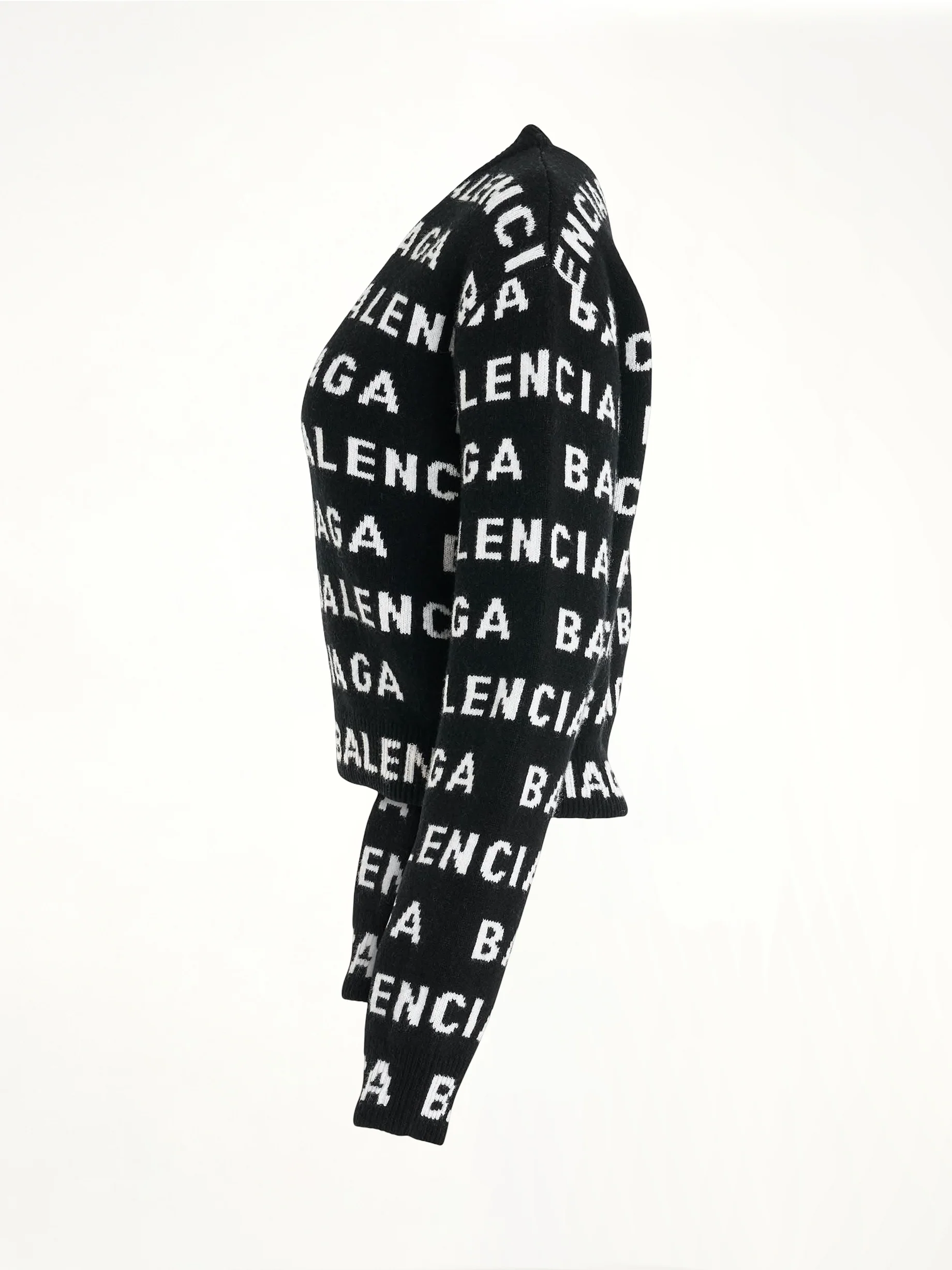 All-Over Logo Cropped Sweater in Black/White - Image 3