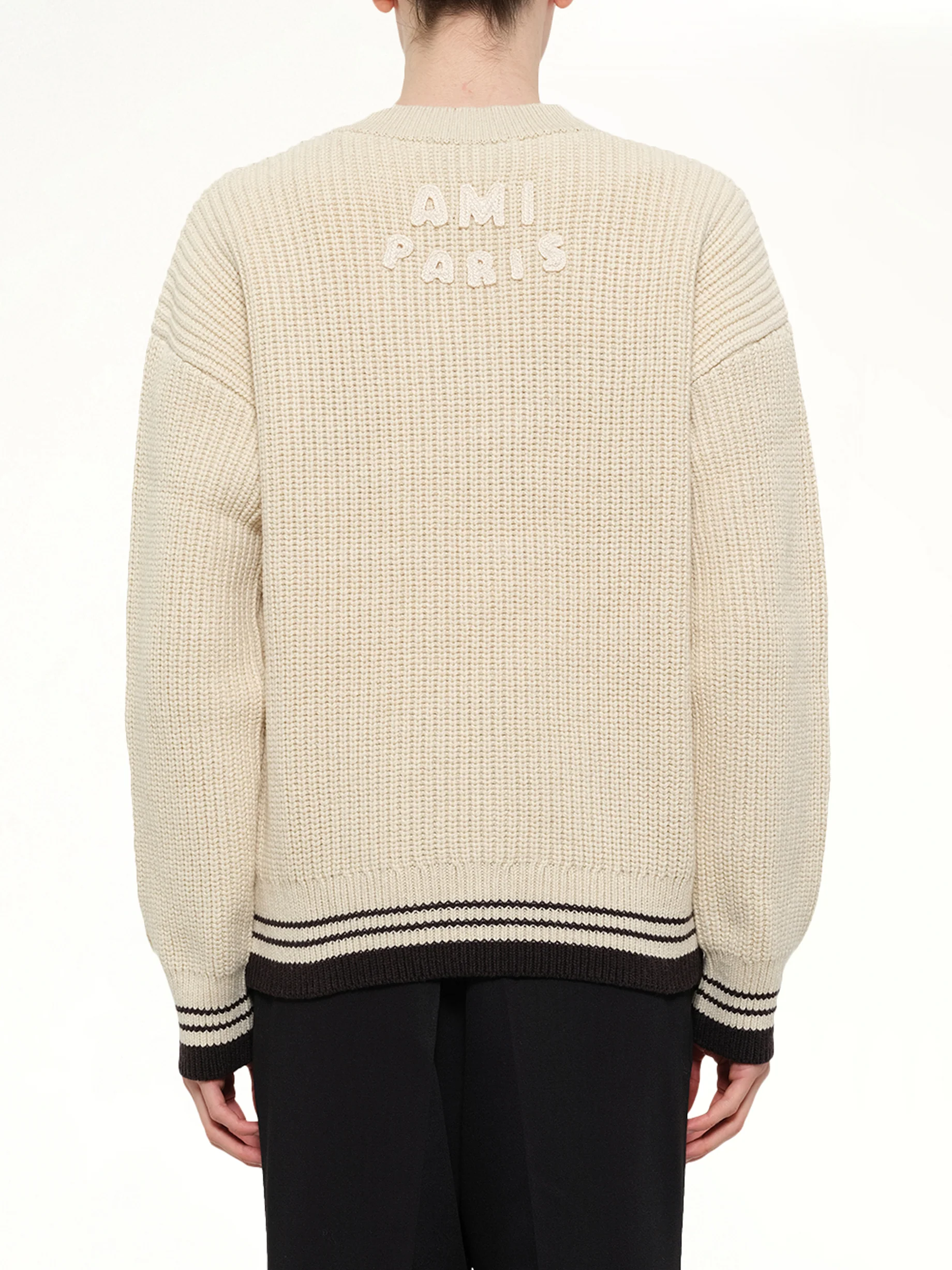 Ami De Coeur V Neck College Sweater in Off White - Image 5