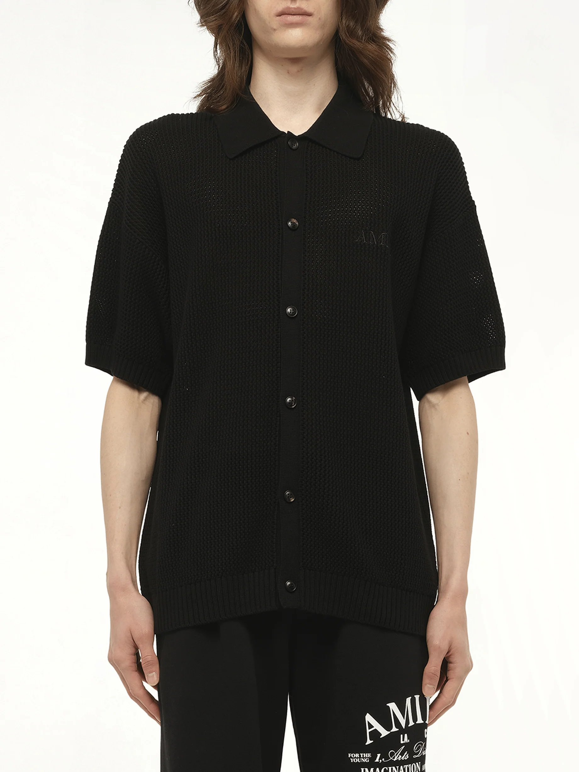 Amiri Crochet Mesh Shirt in Black