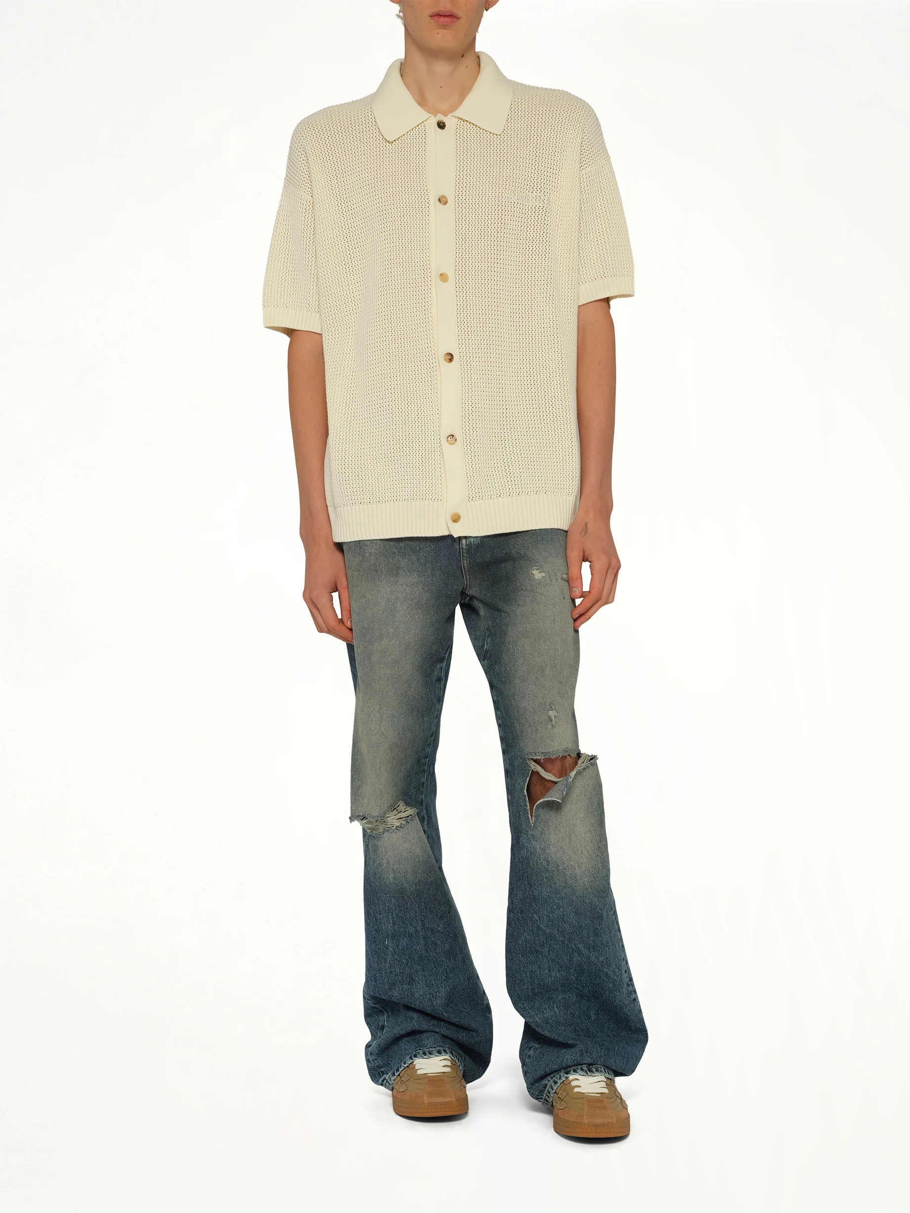 Amiri Crochet Mesh Shirt in Ivory - Image 4