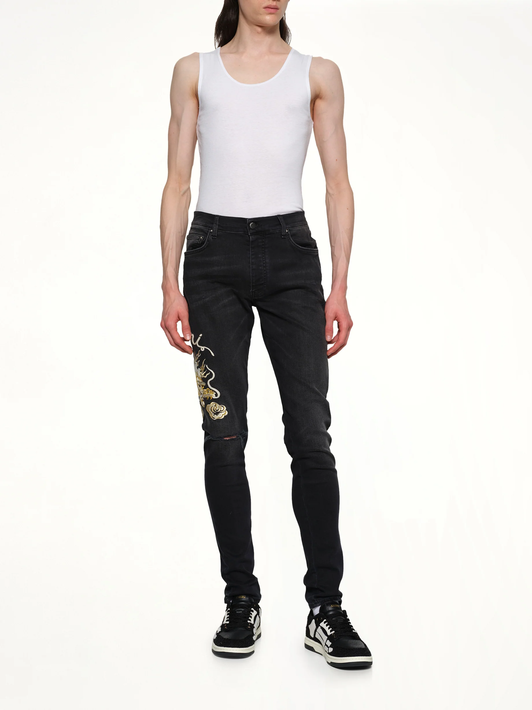 Amiri Dragon Repair Slim Jean in Dust Black - Image 4