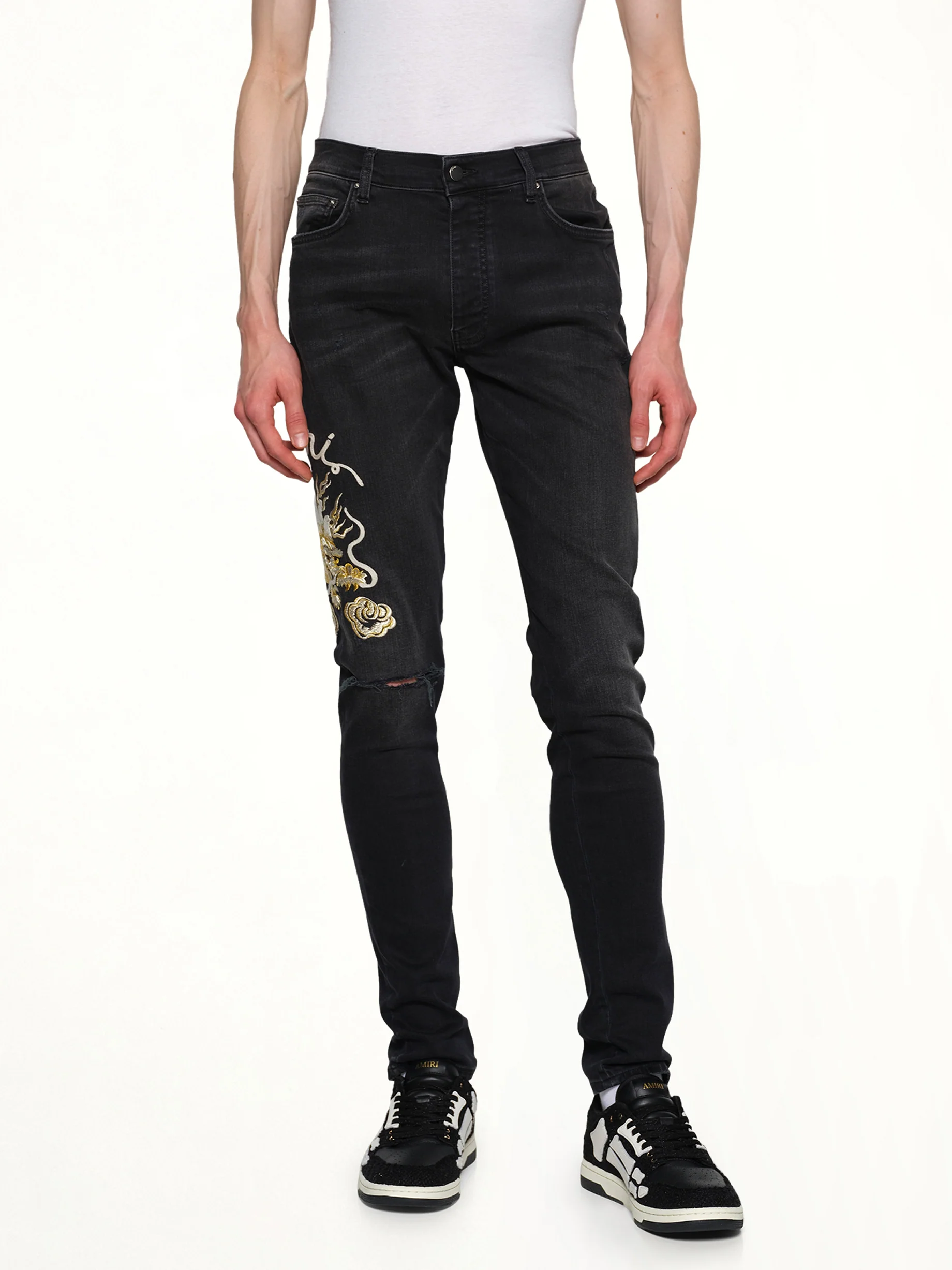 Amiri Dragon Repair Slim Jean in Dust Black - Image 6