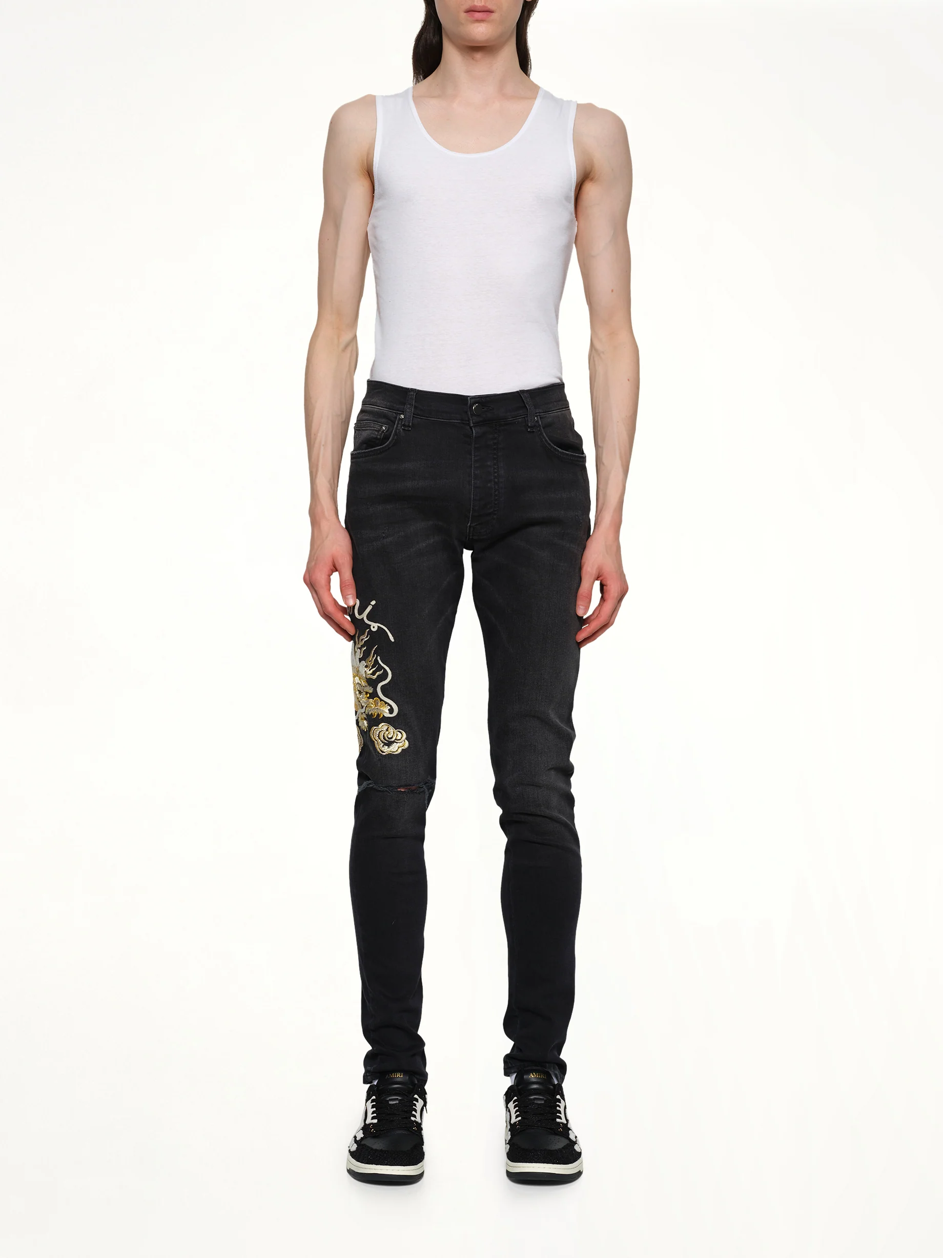 Amiri Dragon Repair Slim Jean in Dust Black - Image 7